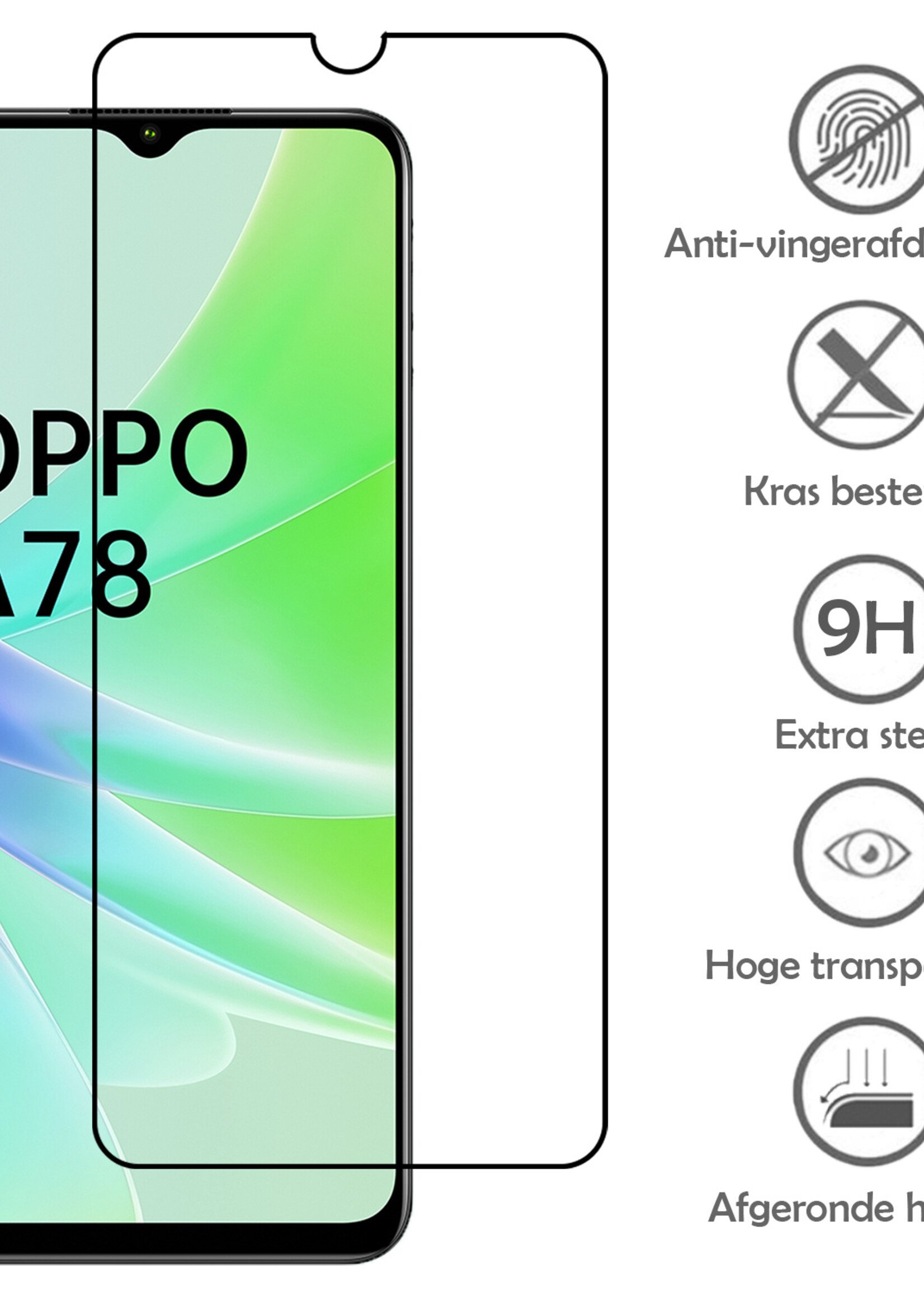 LUQ Screenprotector Geschikt voor OPPO A78 5G Screenprotector Glas Full Cover - Screenprotector Geschikt voor OPPO A78 Screenprotector Full Cover