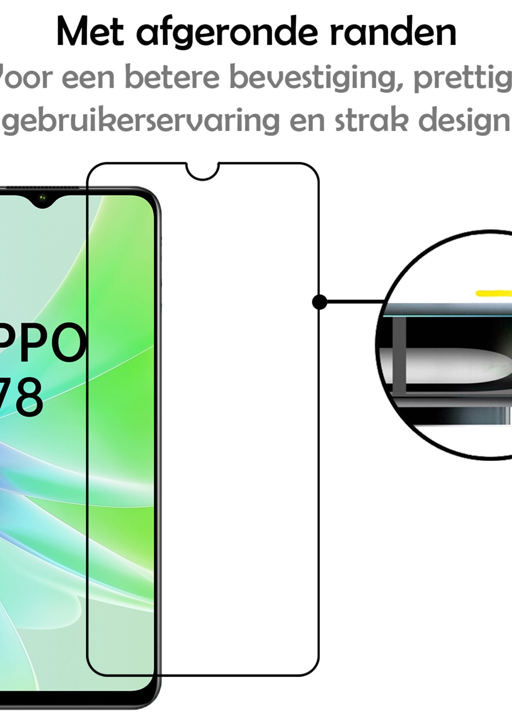 LUQ Screenprotector Geschikt voor OPPO A78 5G Screenprotector Glas Full Cover - Screenprotector Geschikt voor OPPO A78 Screenprotector Full Cover