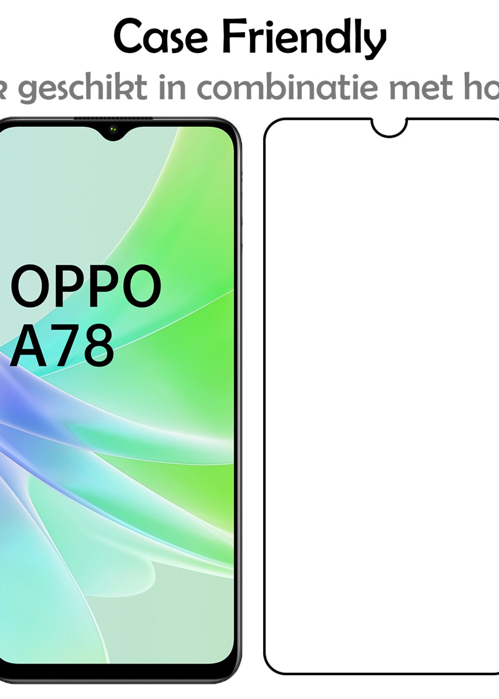 LUQ Screenprotector Geschikt voor OPPO A78 5G Screenprotector Glas Full Cover - Screenprotector Geschikt voor OPPO A78 Screenprotector Full Cover