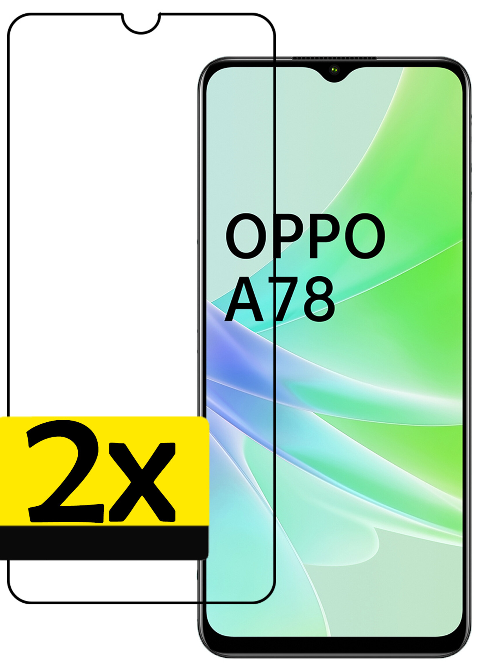 LUQ Screenprotector Geschikt voor OPPO A78 5G Screenprotector Glas Full Cover - Screenprotector Geschikt voor OPPO A78 Screenprotector Full Cover - 2 Stuks