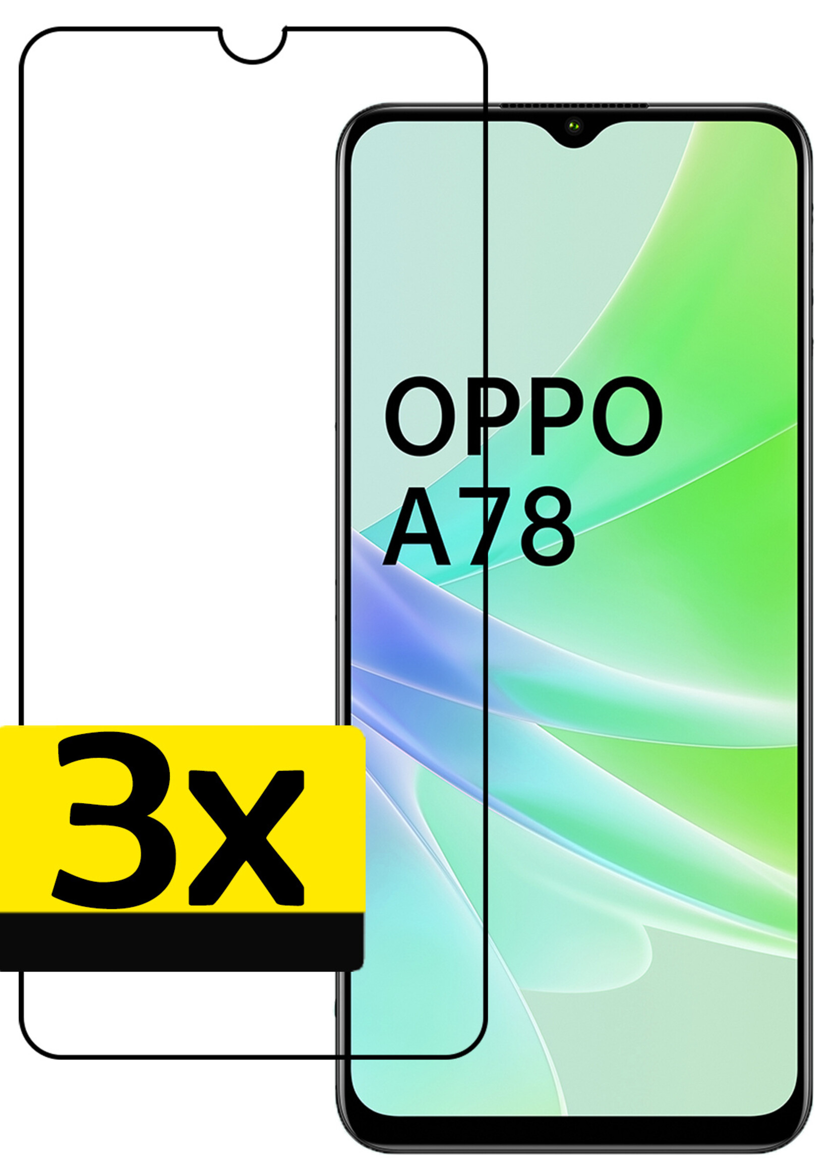 LUQ Screenprotector Geschikt voor OPPO A78 5G Screenprotector Glas Full Cover - Screenprotector Geschikt voor OPPO A78 Screenprotector Full Cover - 3 Stuks