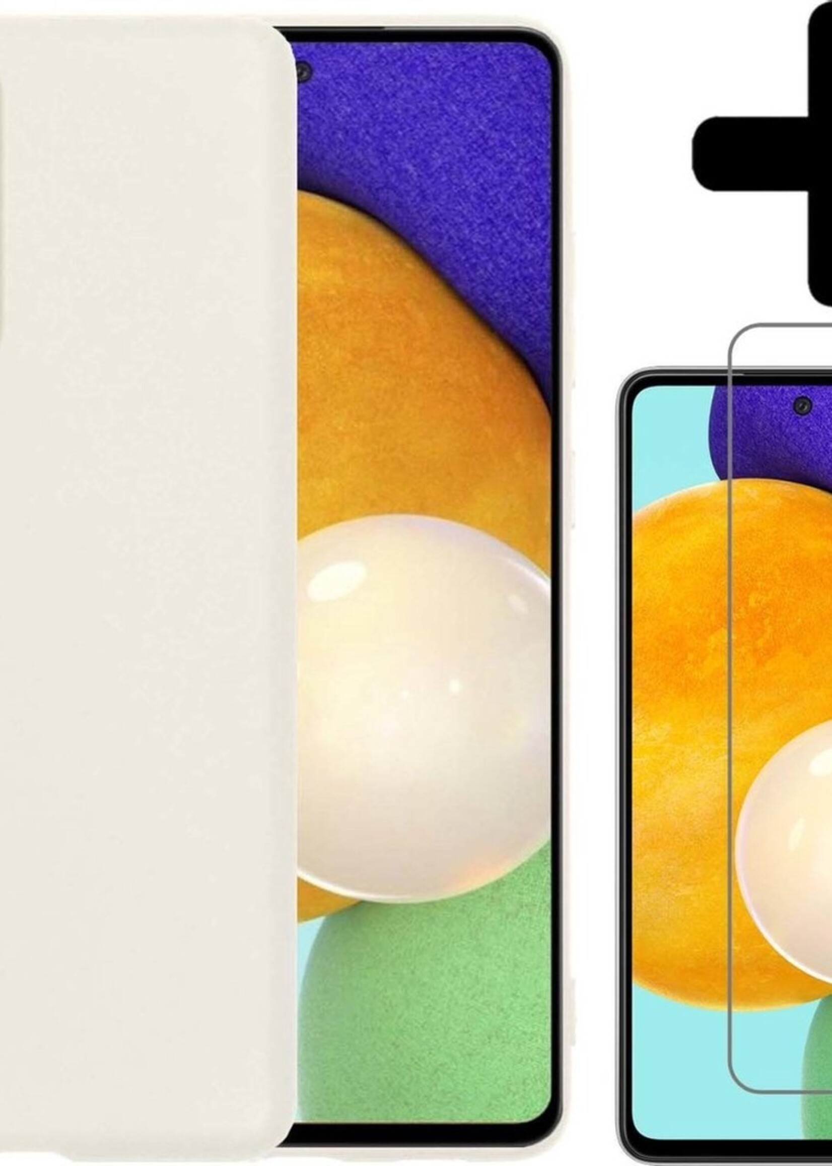 LUQ Hoesje Geschikt voor Samsung A52 Hoesje Siliconen Case Met Screenprotector - Hoes Geschikt voor Samsung Galaxy A52 Hoes Siliconen - Wit