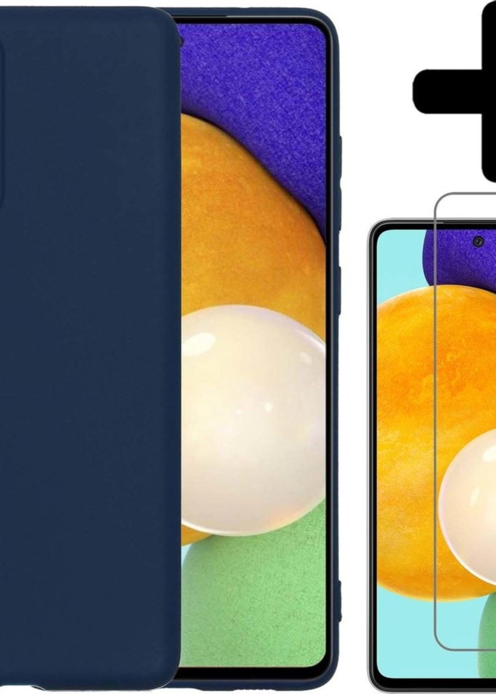 LUQ Hoesje Geschikt voor Samsung A52 Hoesje Siliconen Case Met Screenprotector - Hoes Geschikt voor Samsung Galaxy A52 Hoes Siliconen - Donkerblauw