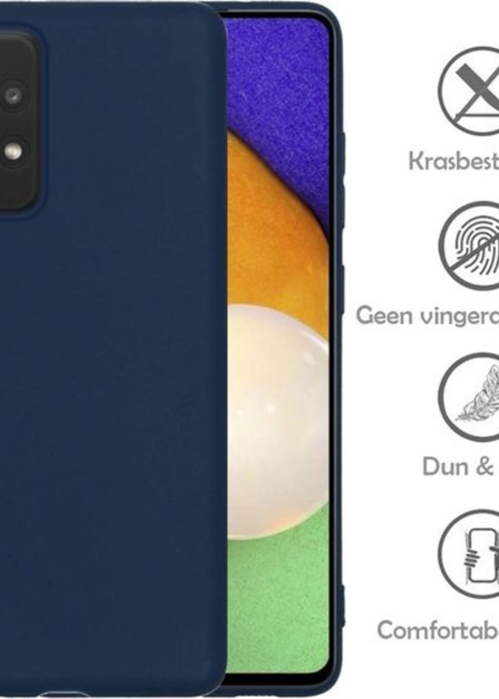 LUQ Hoesje Geschikt voor Samsung A52 Hoesje Siliconen Case Met Screenprotector - Hoes Geschikt voor Samsung Galaxy A52 Hoes Siliconen - Donkerblauw