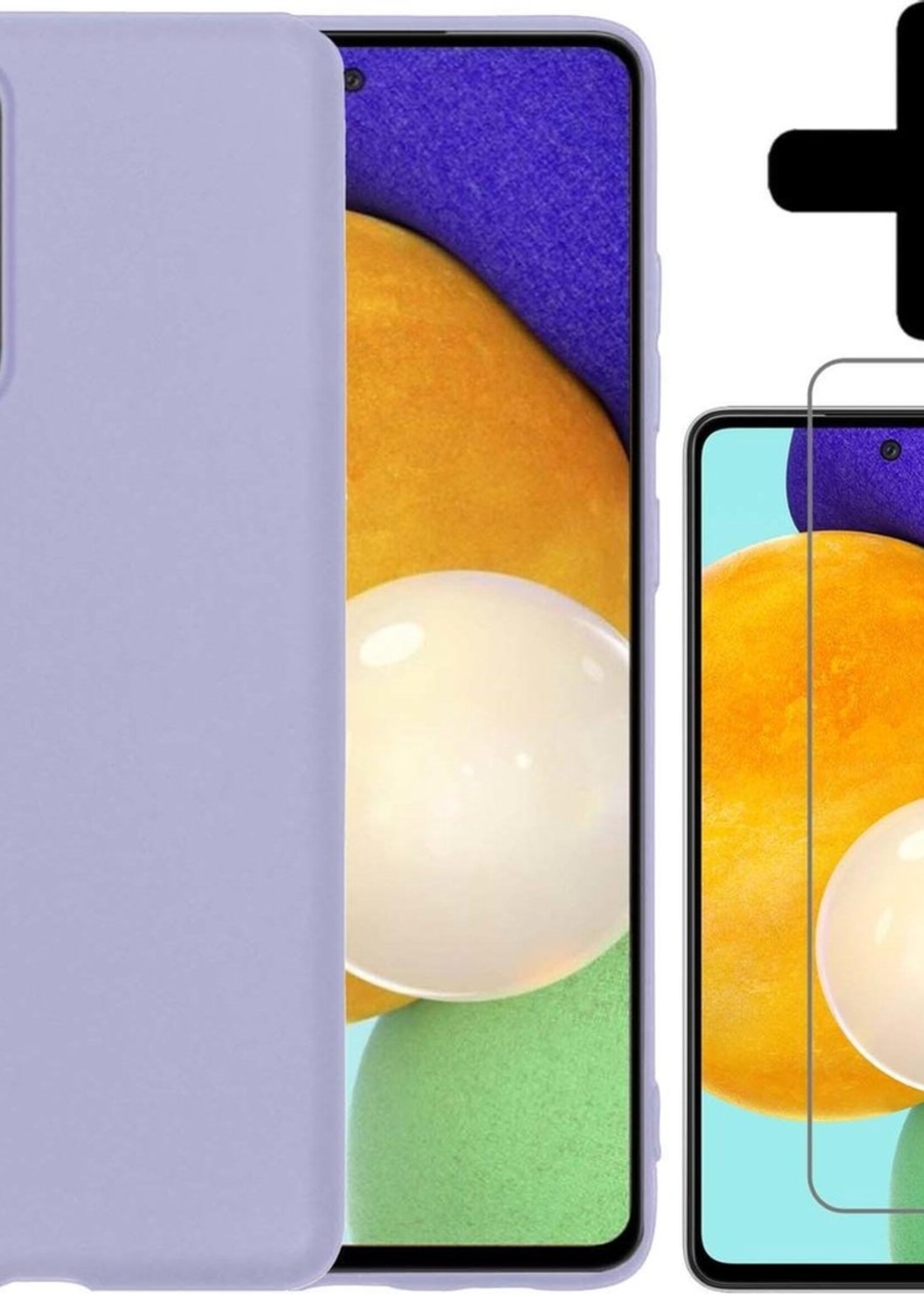 LUQ Hoesje Geschikt voor Samsung A52 Hoesje Siliconen Case Met Screenprotector - Hoes Geschikt voor Samsung Galaxy A52 Hoes Siliconen - Lila
