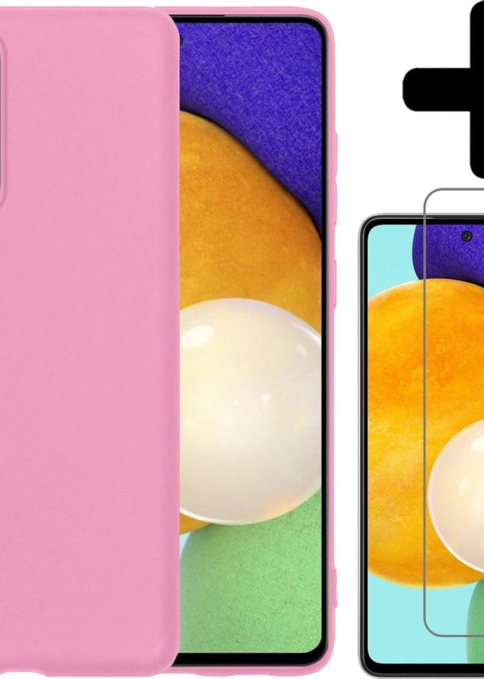 LUQ Hoesje Geschikt voor Samsung A52 Hoesje Siliconen Case Met Screenprotector - Hoes Geschikt voor Samsung Galaxy A52 Hoes Siliconen - Lichtroze