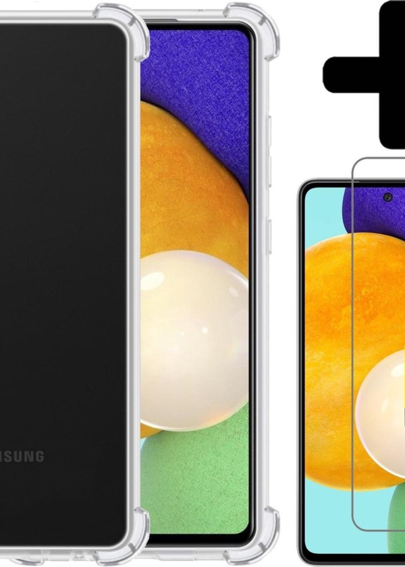 LUQ Hoesje Geschikt voor Samsung A52 Hoesje Shockproof Case Siliconen Met 2x Screenprotector - Hoes Geschikt voor Samsung Galaxy A52 Hoes Cover Siliconen - Transparant