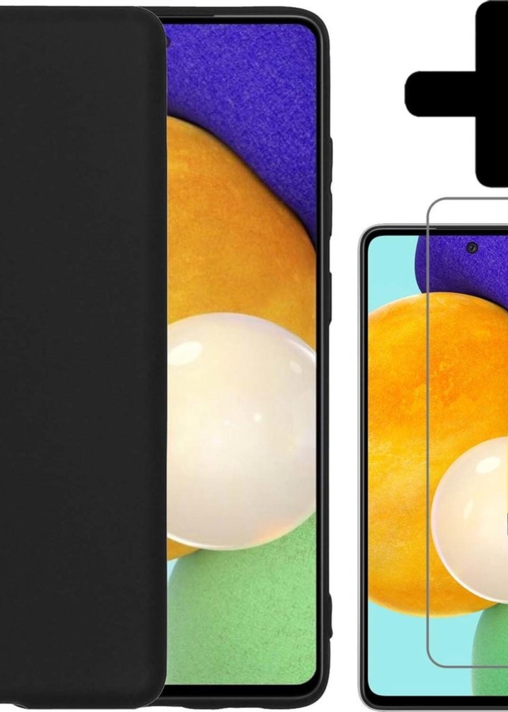 LUQ Hoesje Geschikt voor Samsung A52 Hoesje Siliconen Case Met 2x Screenprotector - Hoes Geschikt voor Samsung Galaxy A52 Hoes Siliconen - Zwart