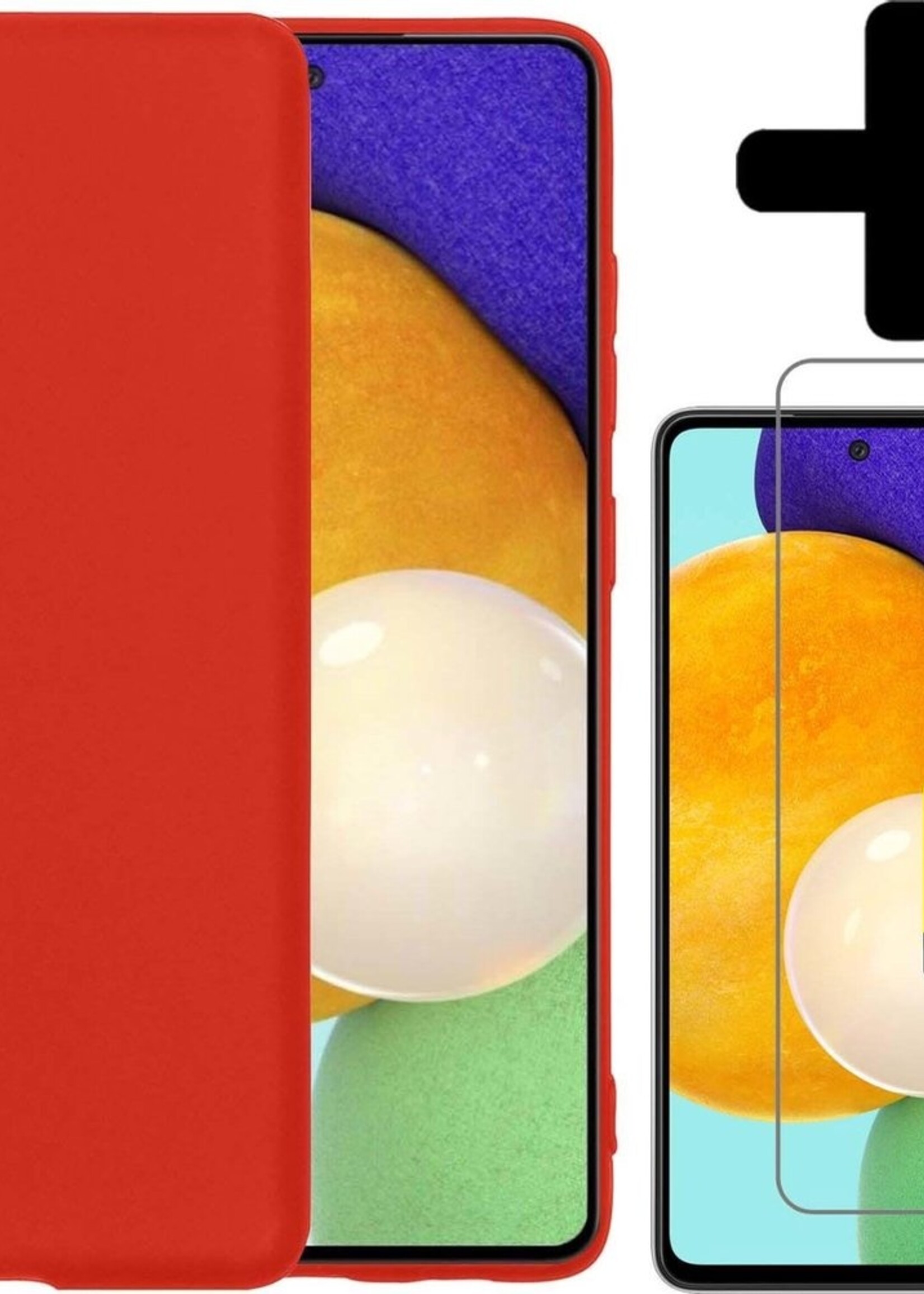 LUQ Hoesje Geschikt voor Samsung A52 Hoesje Siliconen Case Met 2x Screenprotector - Hoes Geschikt voor Samsung Galaxy A52 Hoes Siliconen - Rood