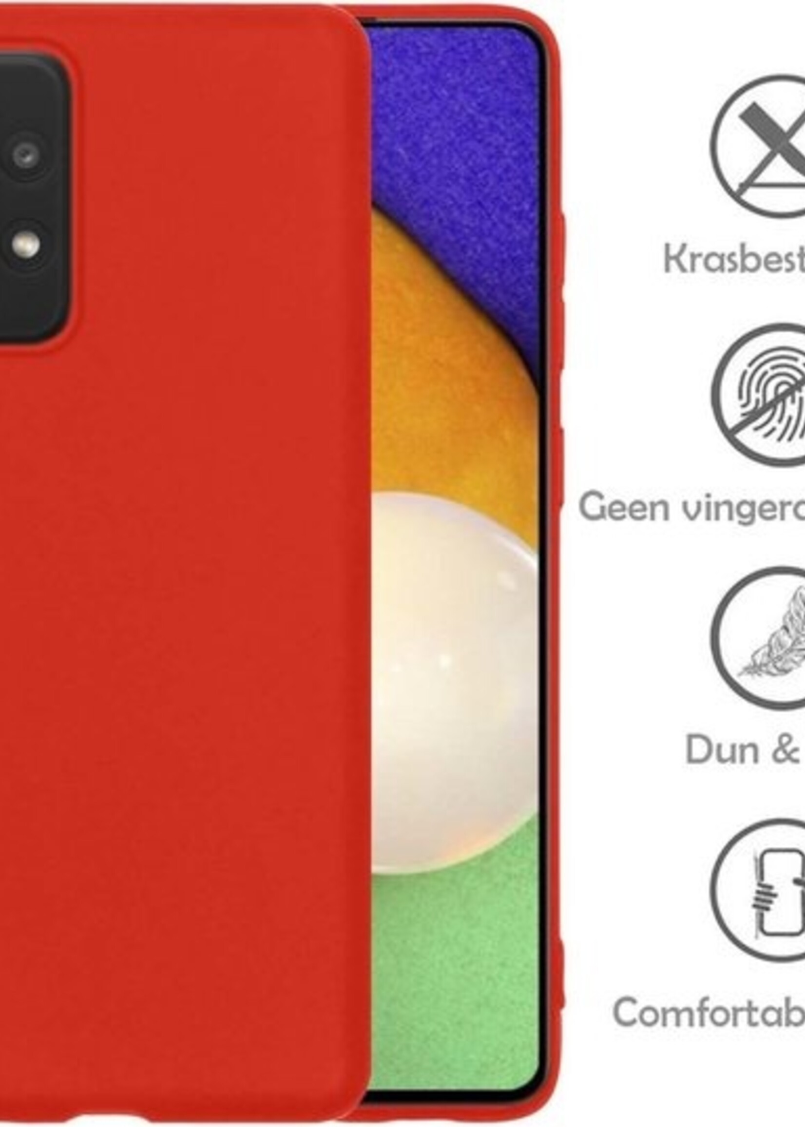 LUQ Hoesje Geschikt voor Samsung A52 Hoesje Siliconen Case Met 2x Screenprotector - Hoes Geschikt voor Samsung Galaxy A52 Hoes Siliconen - Rood