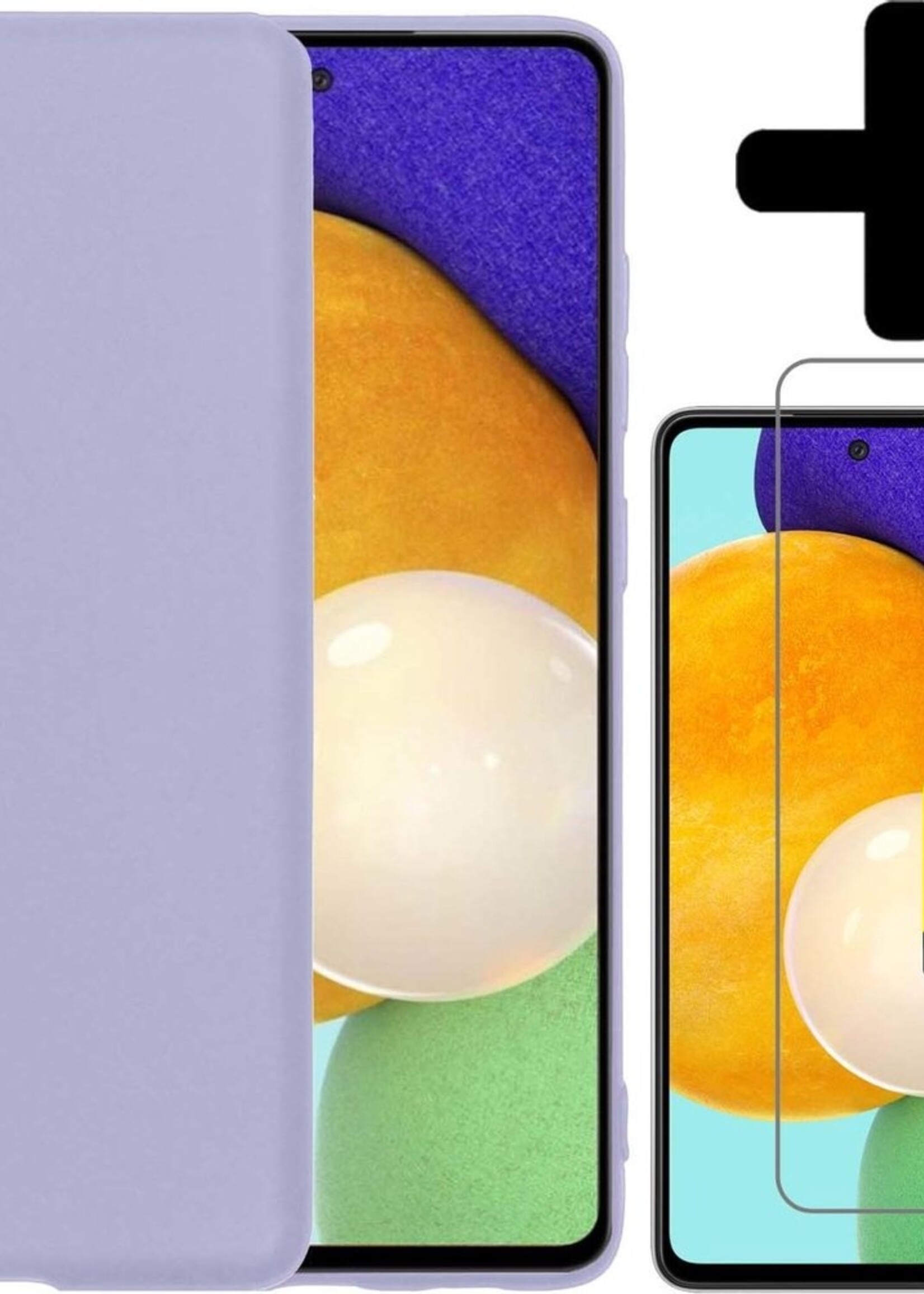 LUQ Hoesje Geschikt voor Samsung A52 Hoesje Siliconen Case Met 2x Screenprotector - Hoes Geschikt voor Samsung Galaxy A52 Hoes Siliconen - Lila