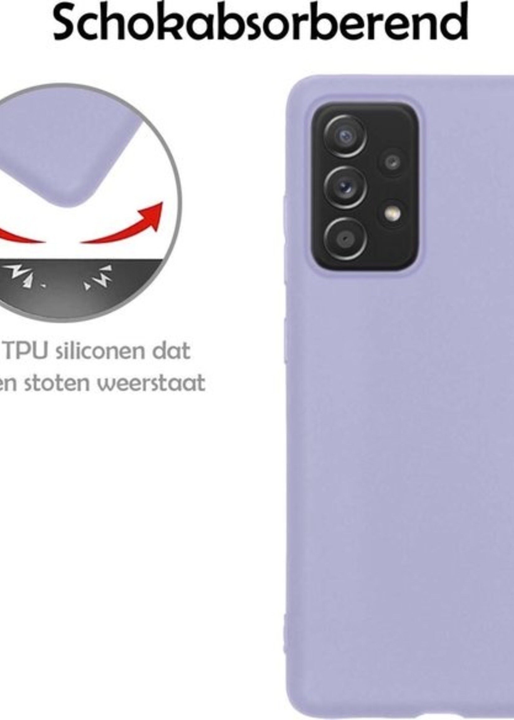LUQ Hoesje Geschikt voor Samsung A52 Hoesje Siliconen Case Met 2x Screenprotector - Hoes Geschikt voor Samsung Galaxy A52 Hoes Siliconen - Lila