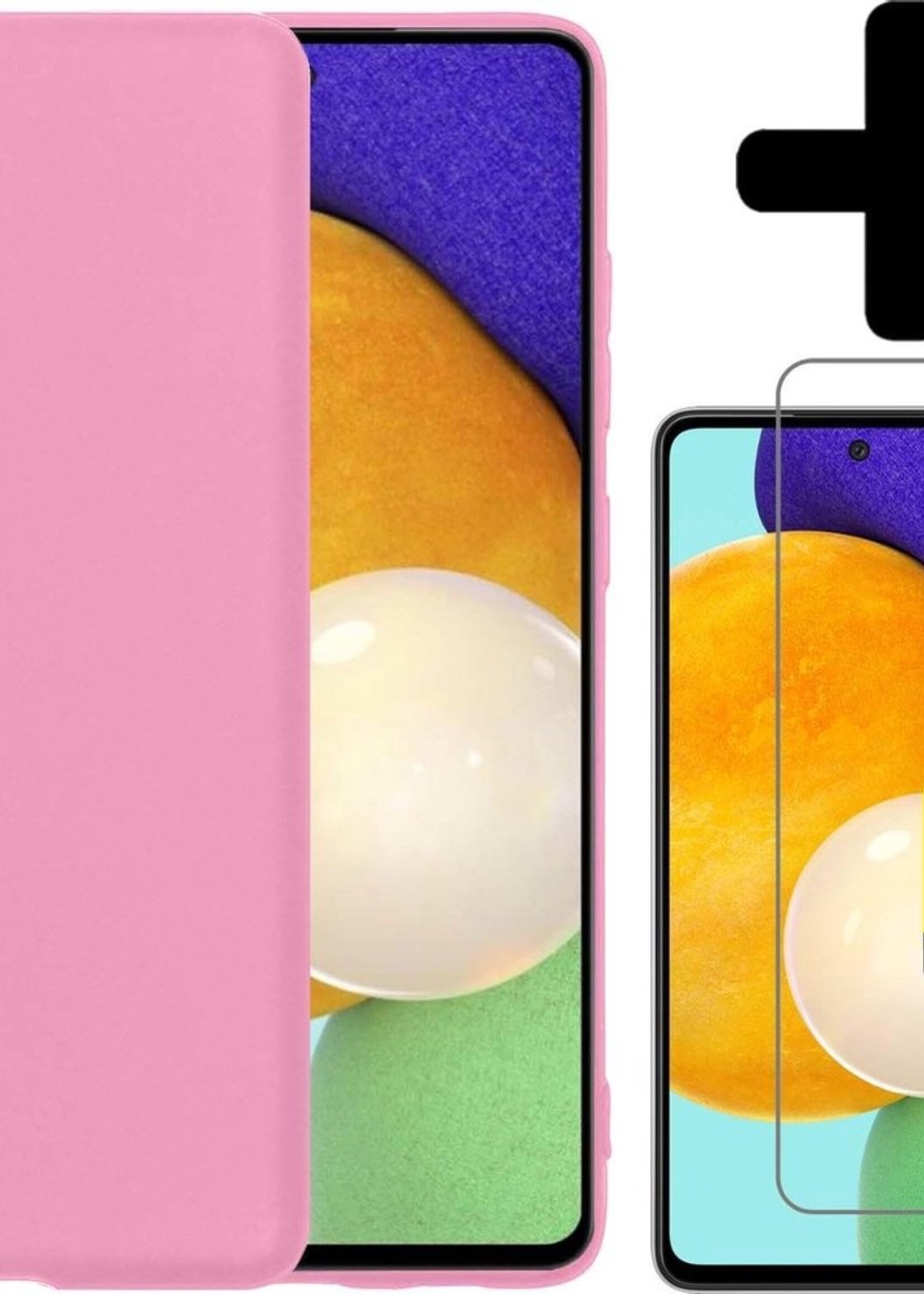 LUQ Hoesje Geschikt voor Samsung A52 Hoesje Siliconen Case Met 2x Screenprotector - Hoes Geschikt voor Samsung Galaxy A52 Hoes Siliconen - Lichtroze