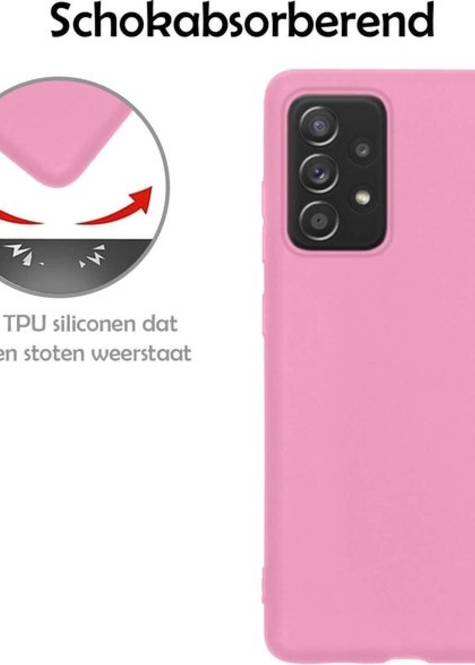 LUQ Hoesje Geschikt voor Samsung A52 Hoesje Siliconen Case Met 2x Screenprotector - Hoes Geschikt voor Samsung Galaxy A52 Hoes Siliconen - Lichtroze
