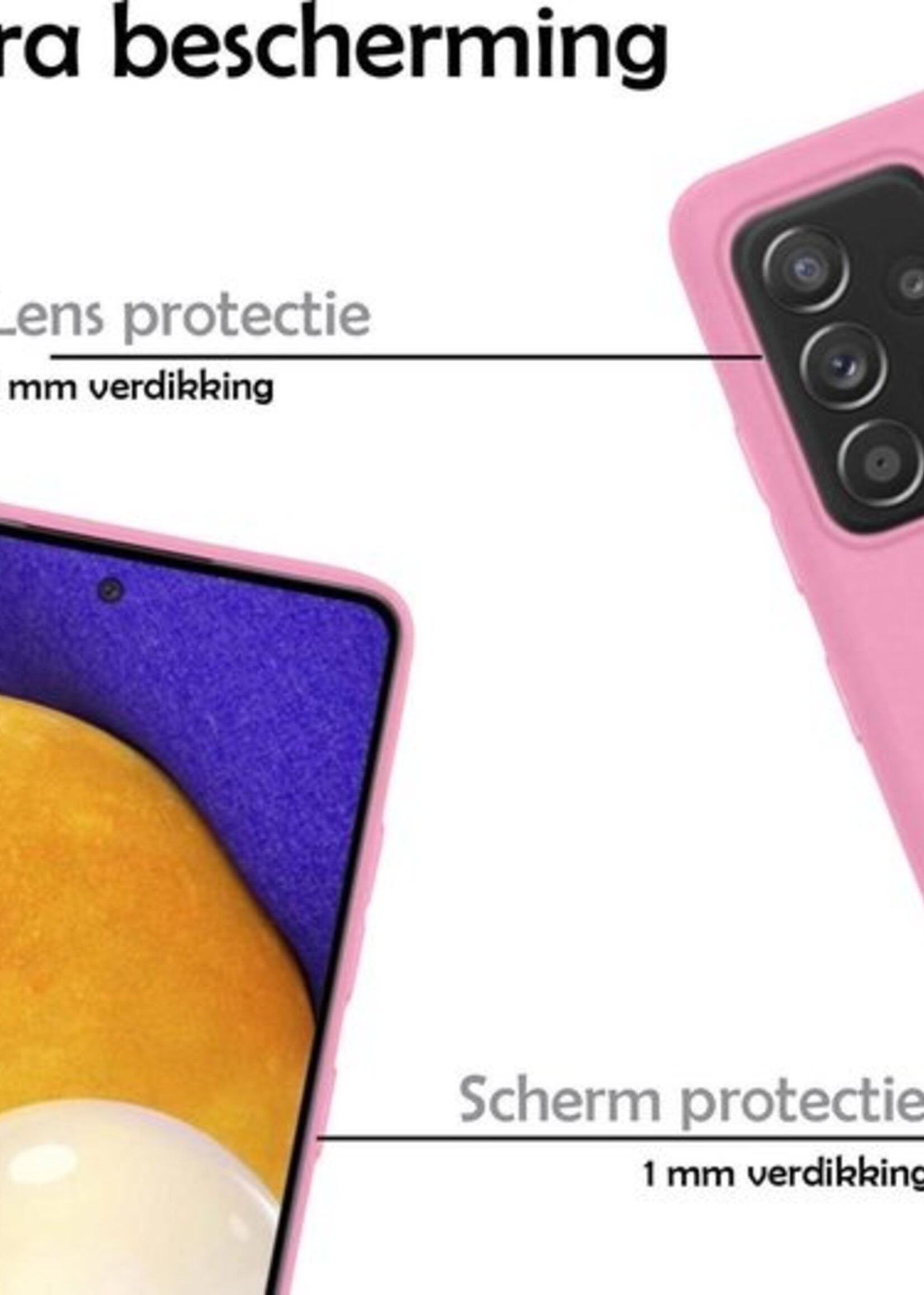 LUQ Hoesje Geschikt voor Samsung A52 Hoesje Siliconen Case Met 2x Screenprotector - Hoes Geschikt voor Samsung Galaxy A52 Hoes Siliconen - Lichtroze