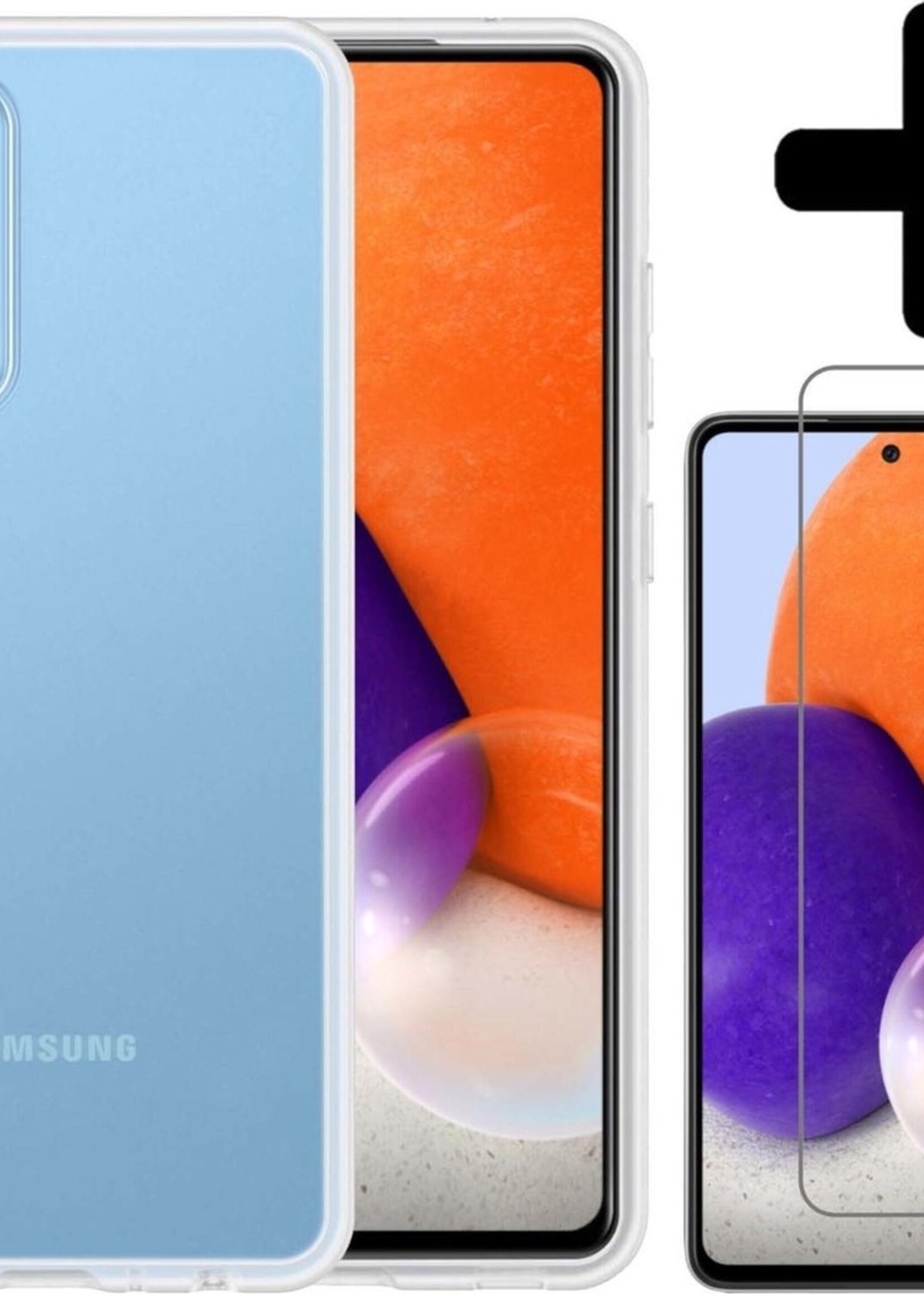 LUQ Hoesje Geschikt voor Samsung A72 Hoesje Siliconen Case Met Screenprotector - Hoes Geschikt voor Samsung Galaxy A72 Hoes Siliconen - Transparant