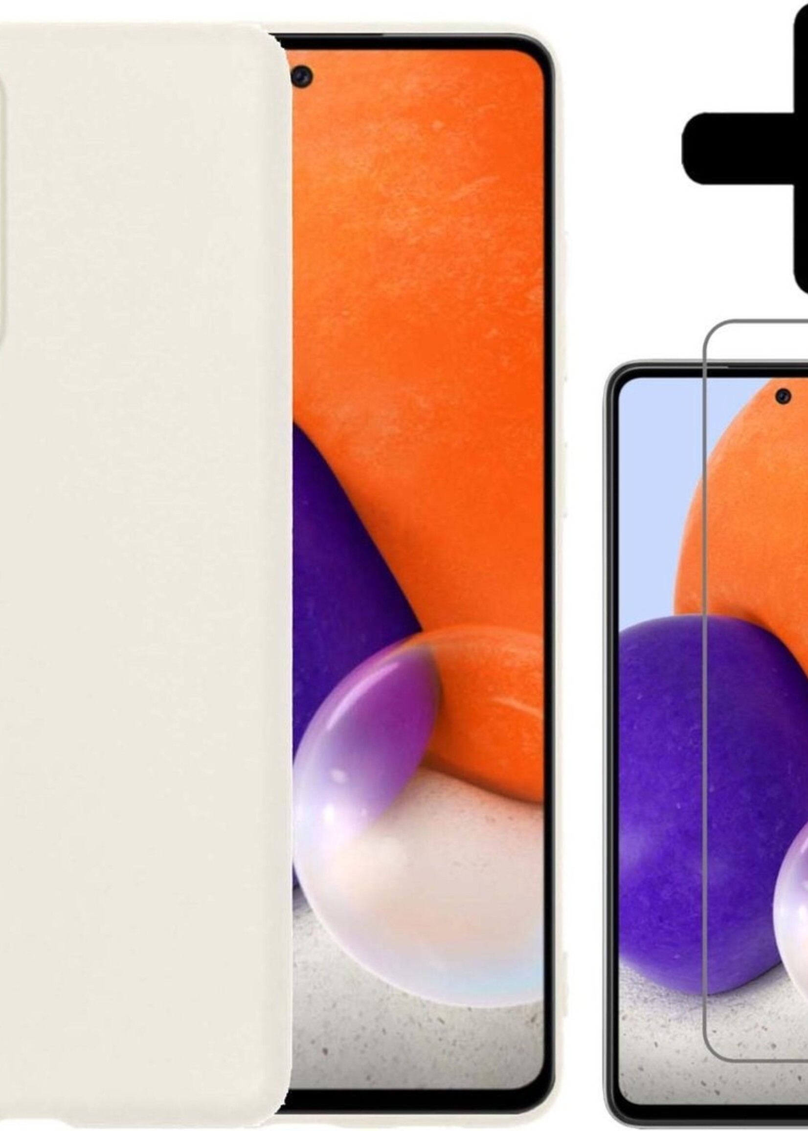 LUQ Hoesje Geschikt voor Samsung A72 Hoesje Siliconen Case Met Screenprotector - Hoes Geschikt voor Samsung Galaxy A72 Hoes Siliconen - Wit