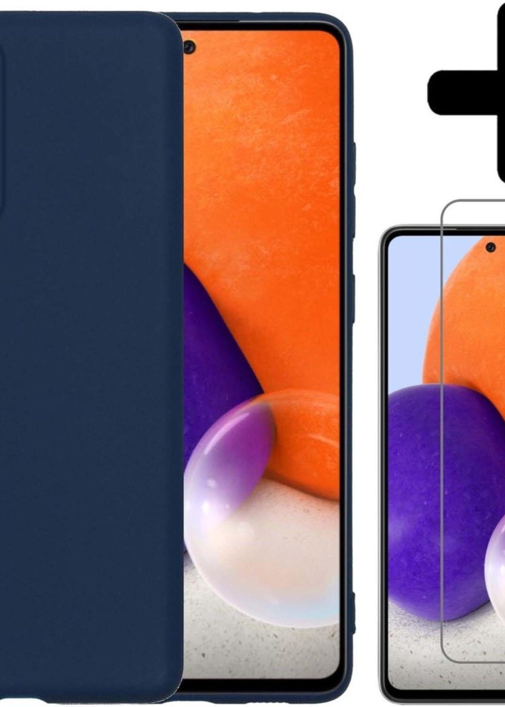 LUQ Hoesje Geschikt voor Samsung A72 Hoesje Siliconen Case Met Screenprotector - Hoes Geschikt voor Samsung Galaxy A72 Hoes Siliconen - Donkerblauw