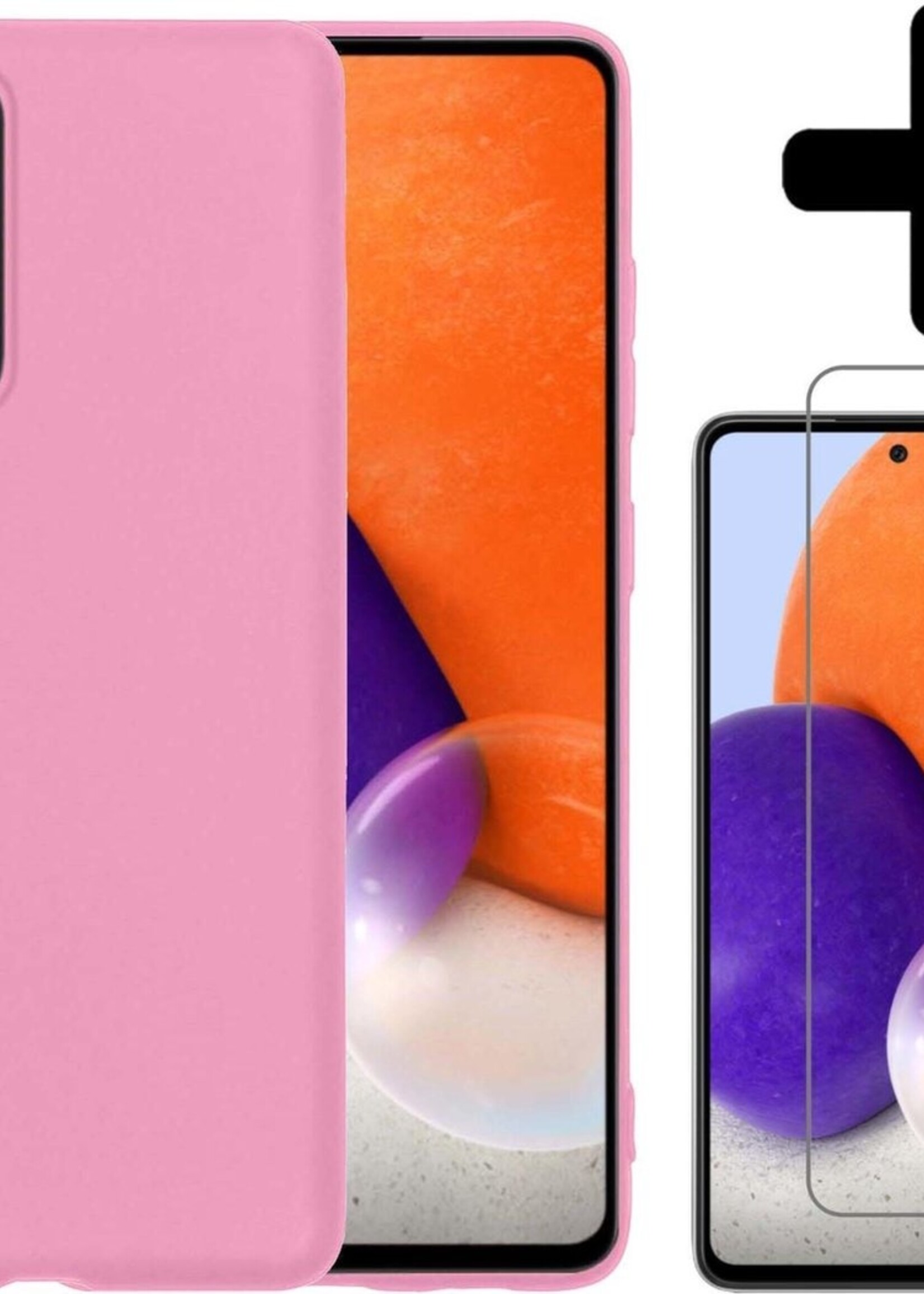 LUQ Hoesje Geschikt voor Samsung A72 Hoesje Siliconen Case Met Screenprotector - Hoes Geschikt voor Samsung Galaxy A72 Hoes Siliconen - Lichtroze