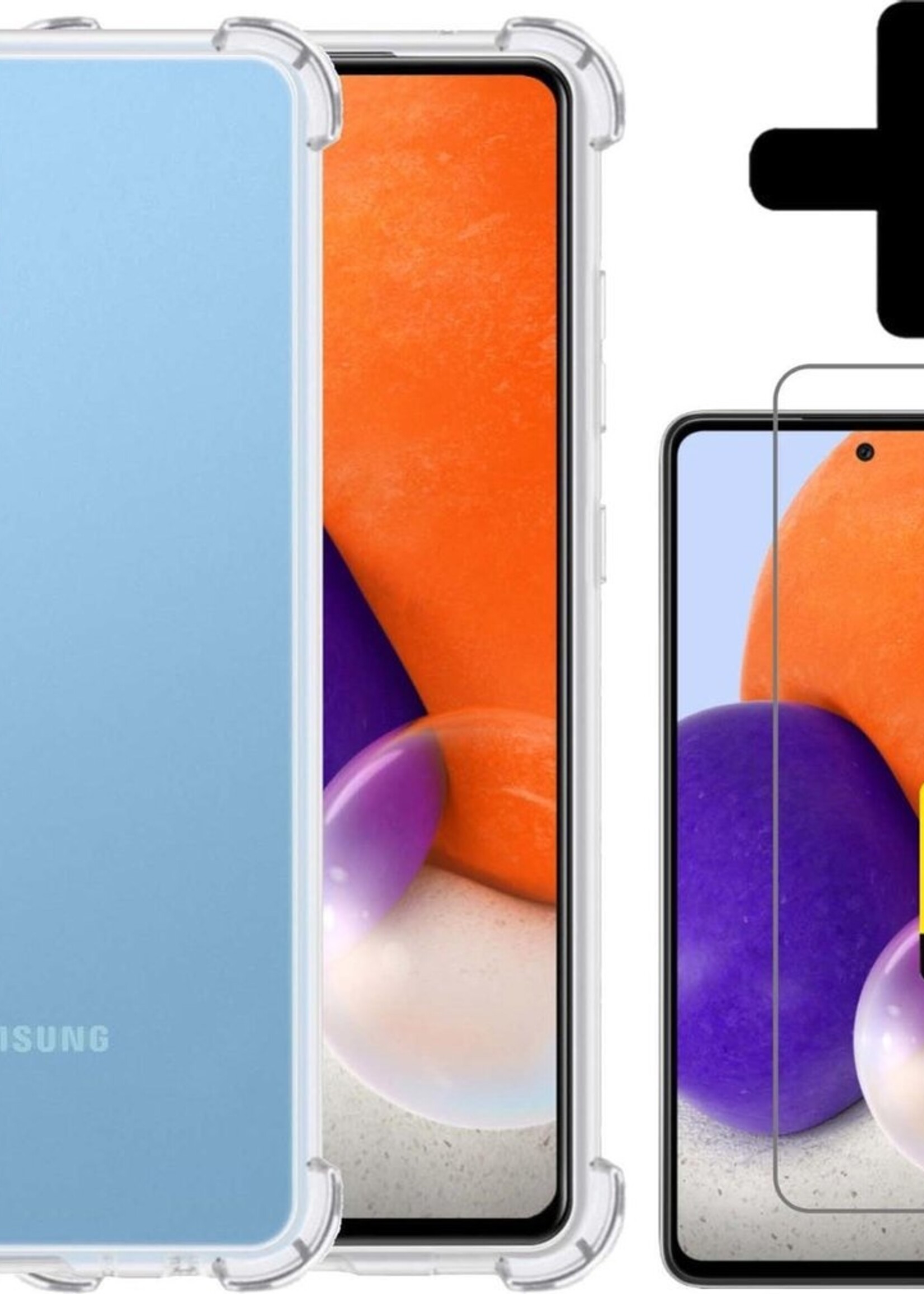 LUQ Hoesje Geschikt voor Samsung A72 Hoesje Shockproof Case Siliconen Met 2x Screenprotector - Hoes Geschikt voor Samsung Galaxy A72 Hoes Cover Siliconen - Transparant