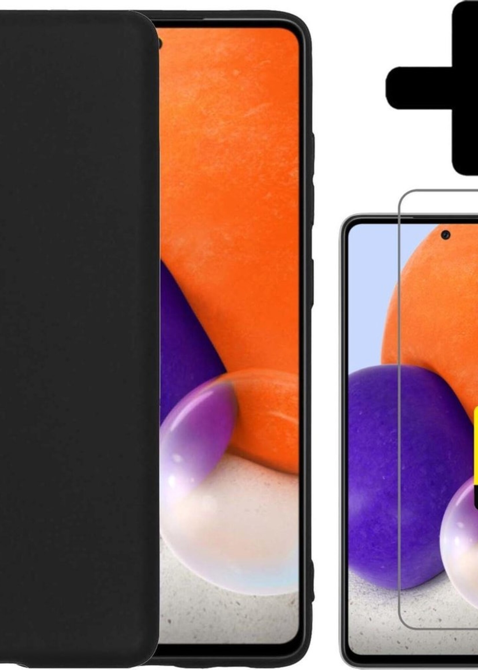 LUQ Hoesje Geschikt voor Samsung A72 Hoesje Siliconen Case Met 2x Screenprotector - Hoes Geschikt voor Samsung Galaxy A72 Hoes Siliconen - Zwart