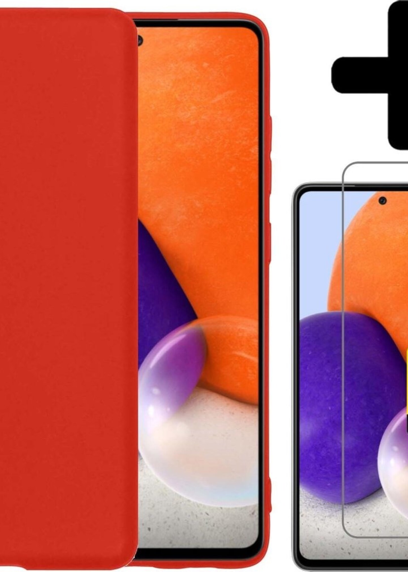 LUQ Hoesje Geschikt voor Samsung A72 Hoesje Siliconen Case Met 2x Screenprotector - Hoes Geschikt voor Samsung Galaxy A72 Hoes Siliconen - Rood
