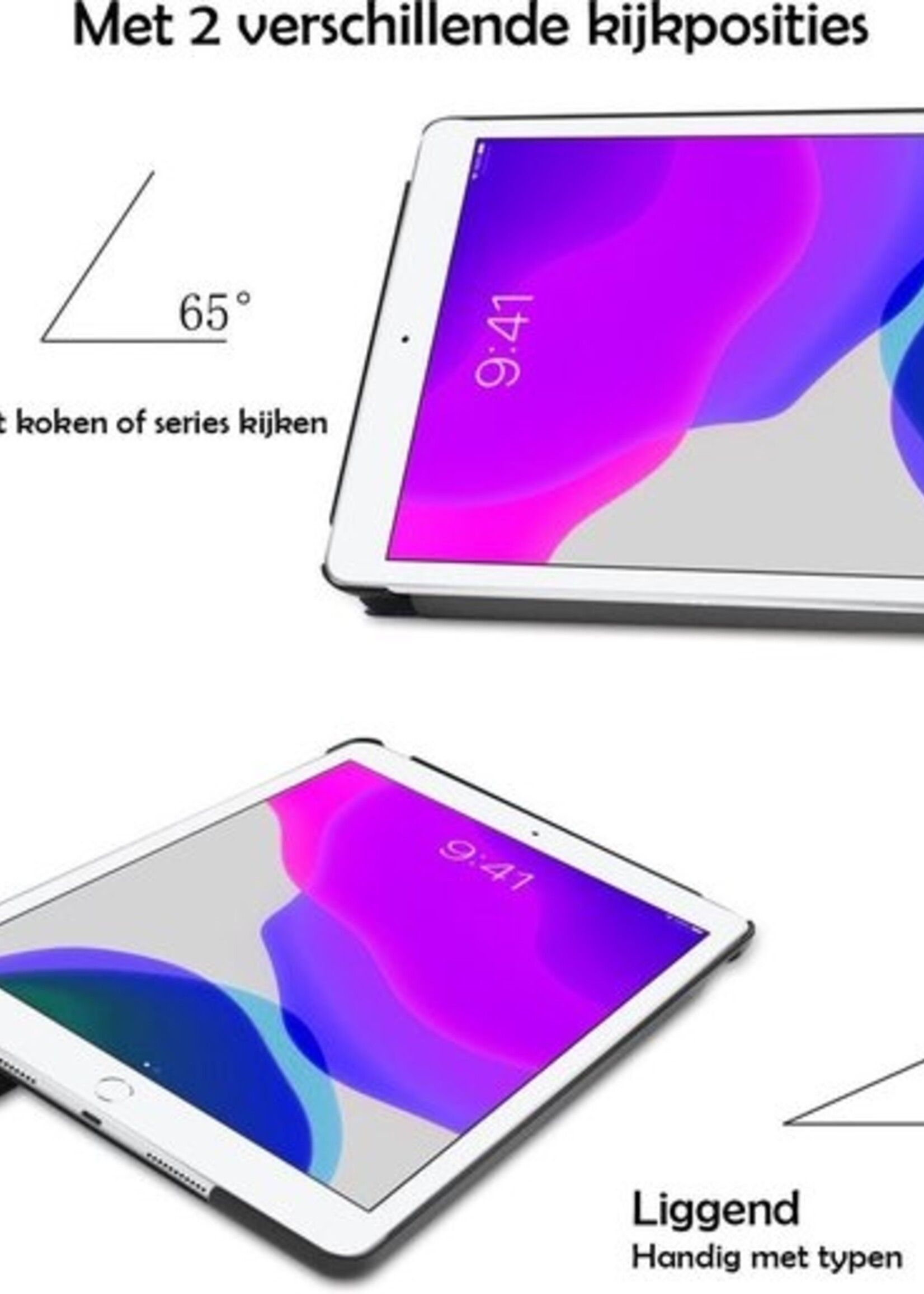 LUQ Hoes Geschikt voor iPad 10.2 2019 Hoes Luxe Hoesje Book Case - Hoesje Geschikt voor iPad 7 Hoes Cover - Donkerblauw