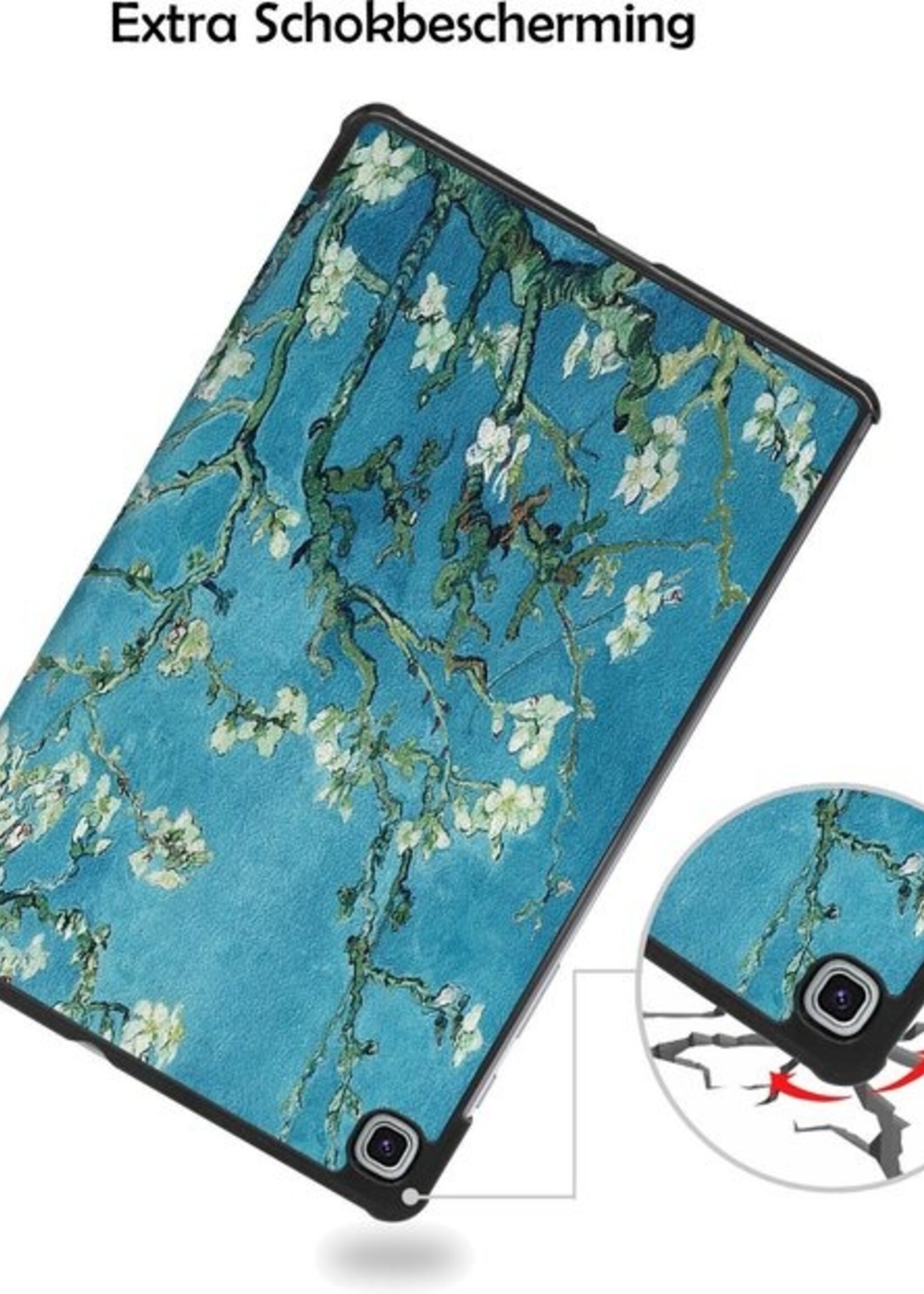 LUQ Hoes Geschikt voor Samsung Galaxy Tab S6 Lite Hoes Luxe Hoesje Book Case - Hoesje Geschikt voor Samsung Tab S6 Lite Hoes Cover - Bloesem