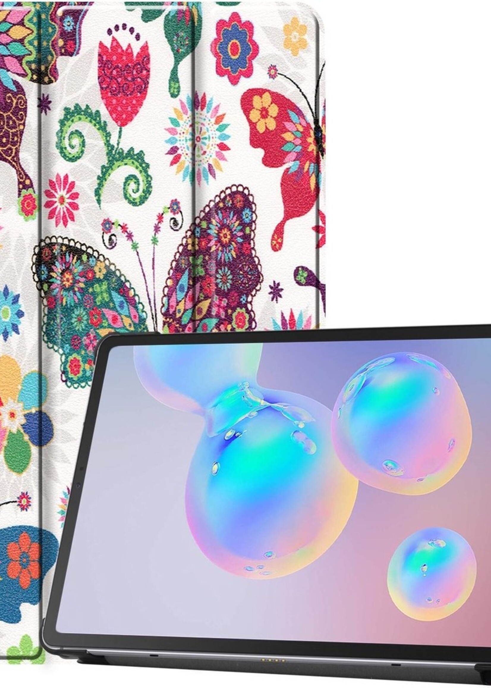 LUQ Hoes Geschikt voor Samsung Galaxy Tab S6 Lite Hoes Luxe Hoesje Book Case - Hoesje Geschikt voor Samsung Tab S6 Lite Hoes Cover - Vlinders