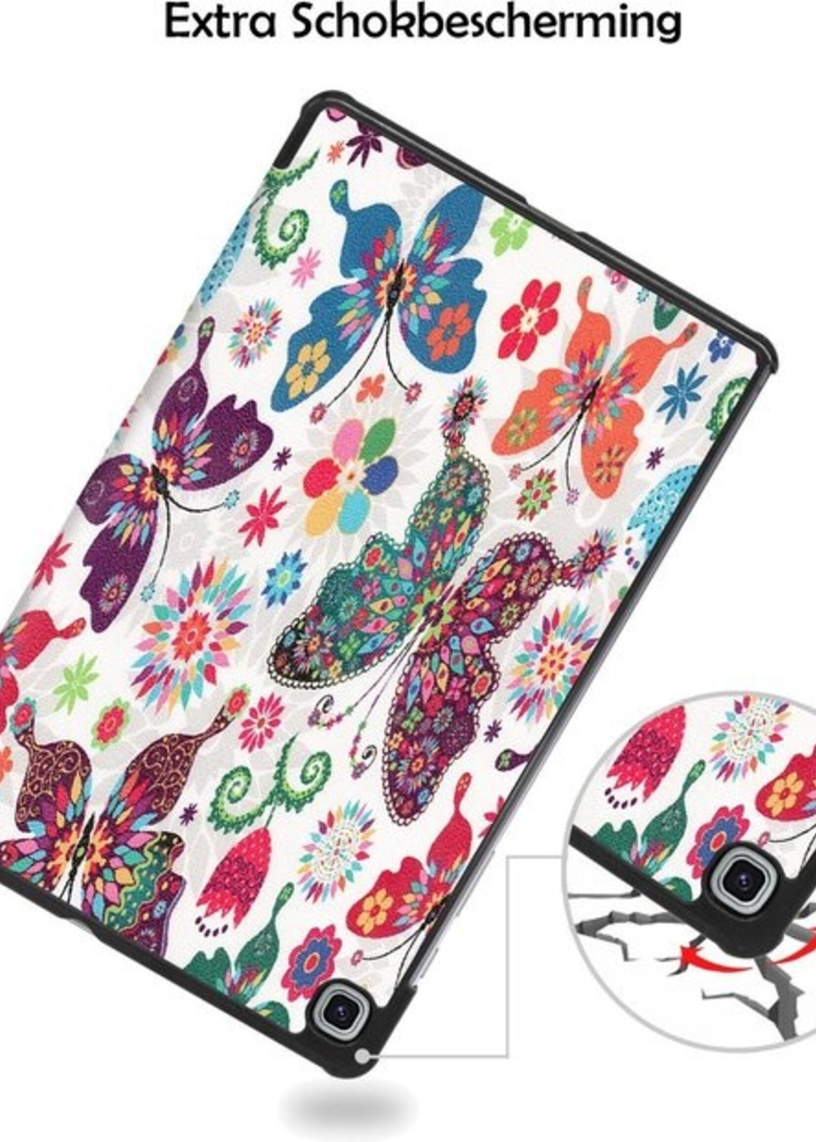 LUQ Hoes Geschikt voor Samsung Galaxy Tab S6 Lite Hoes Luxe Hoesje Book Case - Hoesje Geschikt voor Samsung Tab S6 Lite Hoes Cover - Vlinders