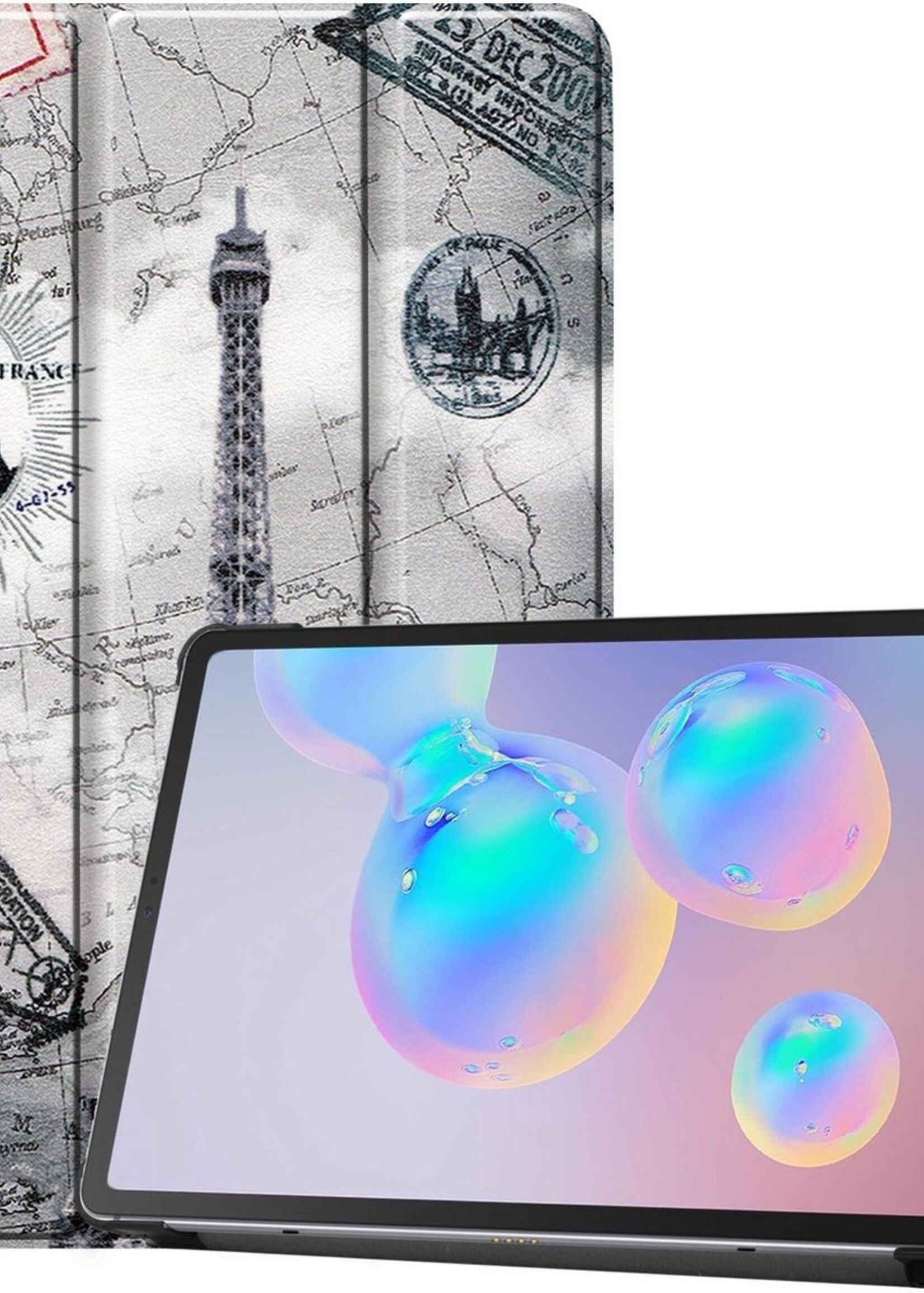 LUQ Hoes Geschikt voor Samsung Galaxy Tab S6 Lite Hoes Luxe Hoesje Book Case - Hoesje Geschikt voor Samsung Tab S6 Lite Hoes Cover - Eiffeltoren