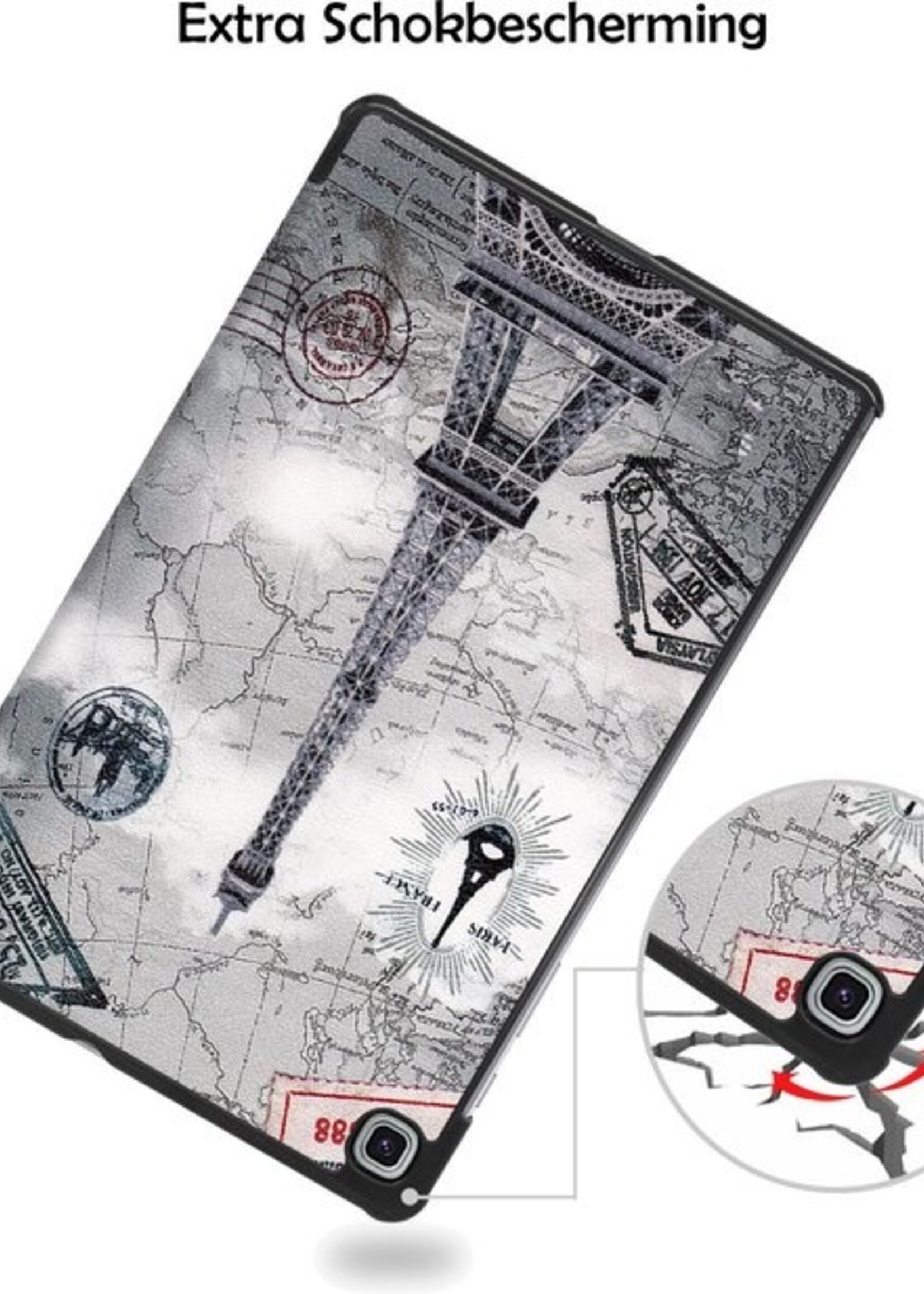 LUQ Hoes Geschikt voor Samsung Galaxy Tab S6 Lite Hoes Luxe Hoesje Book Case - Hoesje Geschikt voor Samsung Tab S6 Lite Hoes Cover - Eiffeltoren