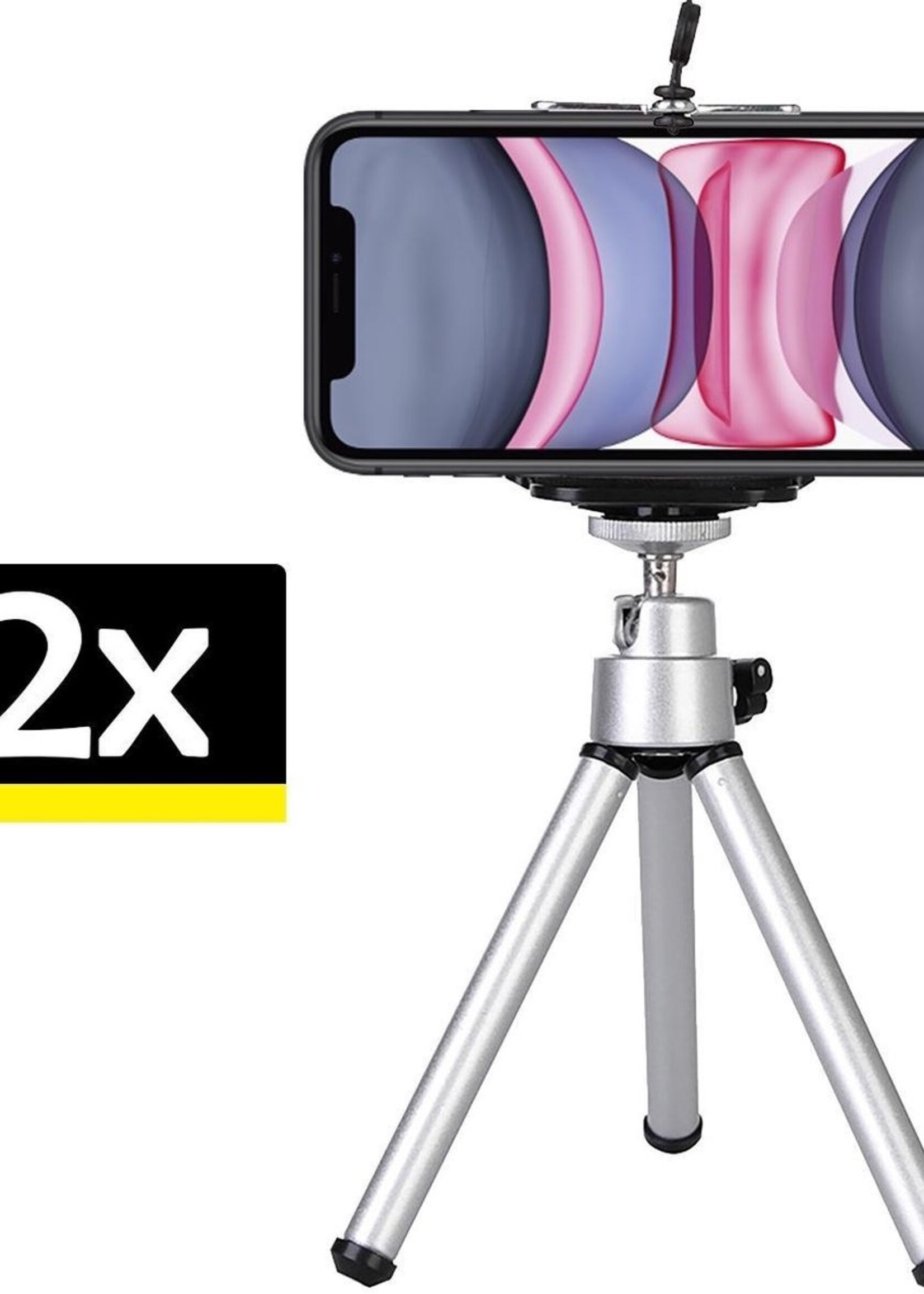 LUQ Mini Statief Smartphone Tripod Telefoon Houder - Zilver - 2 Stuks