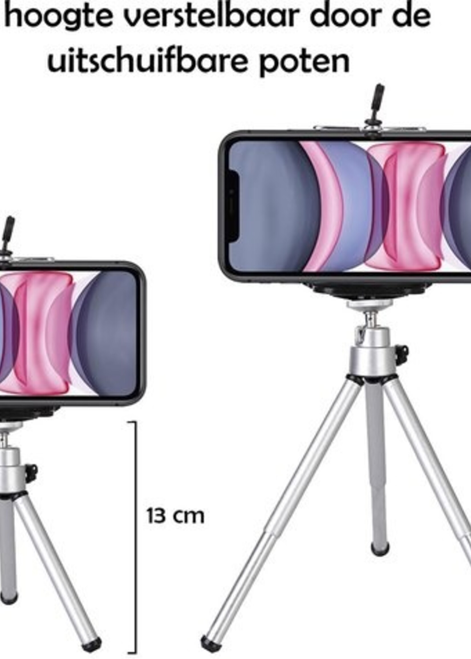 LUQ Mini Statief Smartphone Tripod Telefoon Houder - Zilver - 2 Stuks