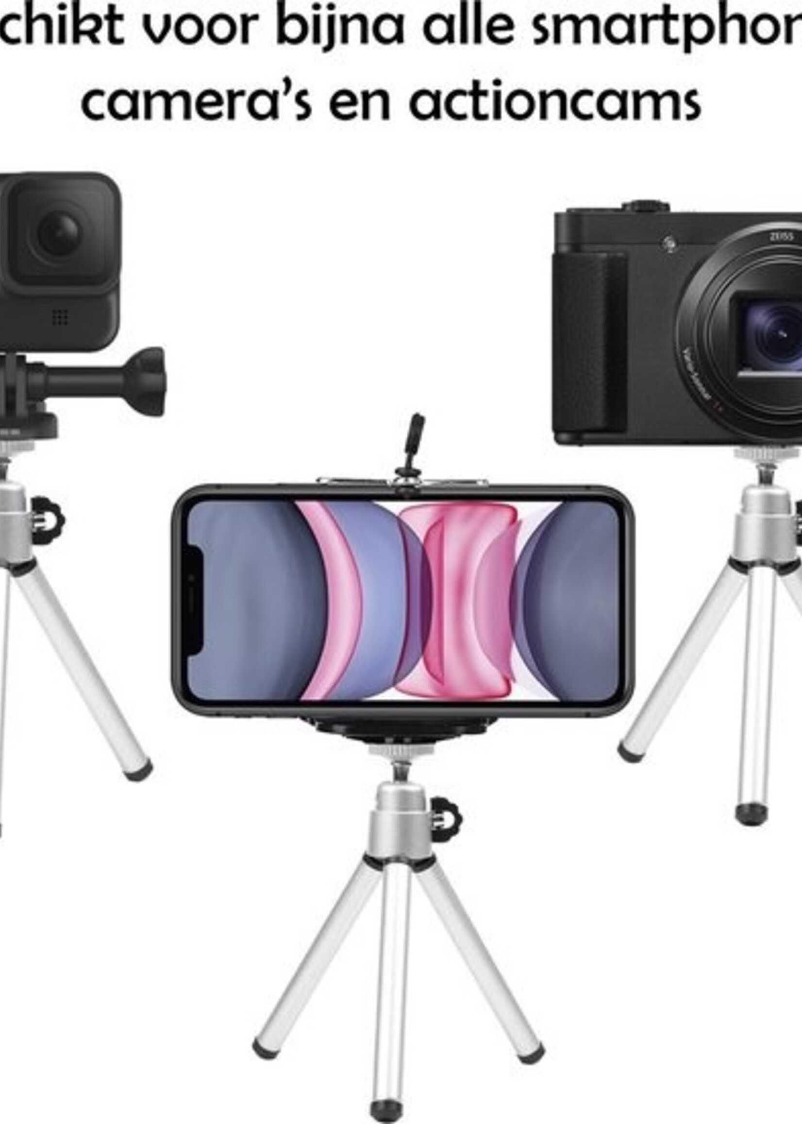 LUQ Mini Statief Smartphone Tripod Telefoon Houder - Zilver - 2 Stuks