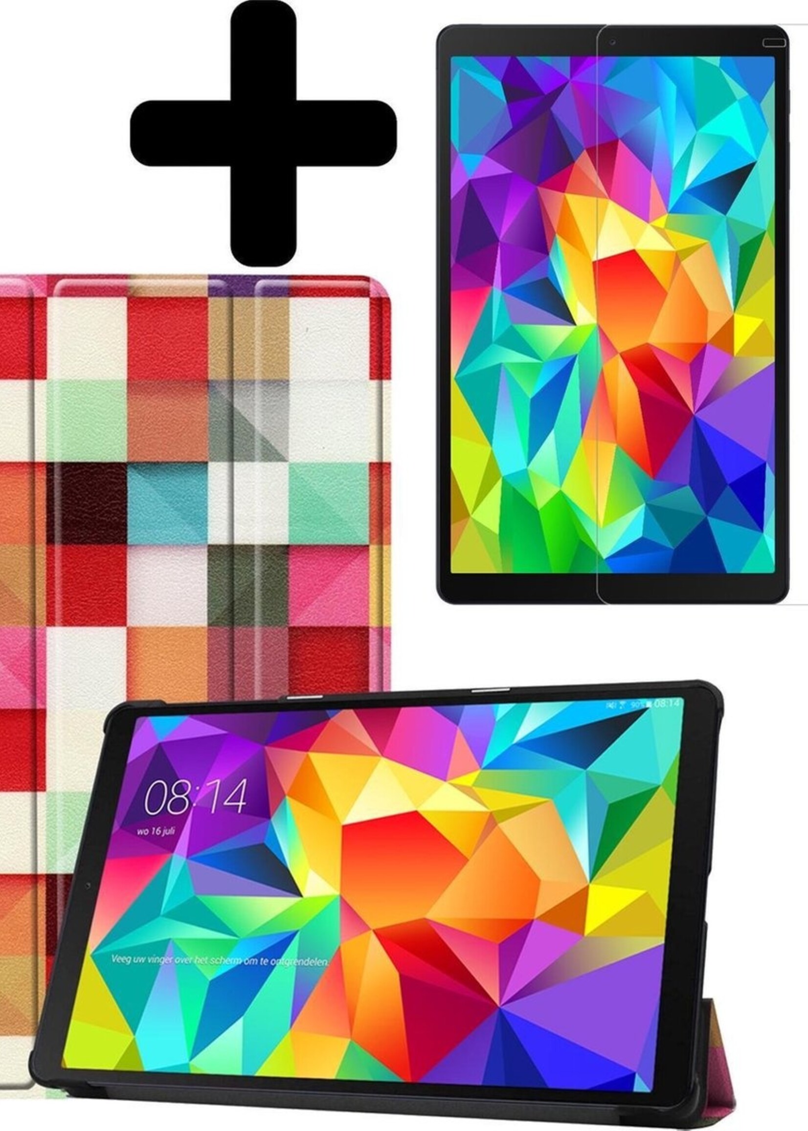 LUQ Hoes Geschikt voor Samsung Galaxy Tab A 10.1 2019 Hoes Luxe Hoesje Book Case Met Screenprotector - Hoesje Geschikt voor Samsung Tab A 10.1 2019 Hoes Cover - Blokken