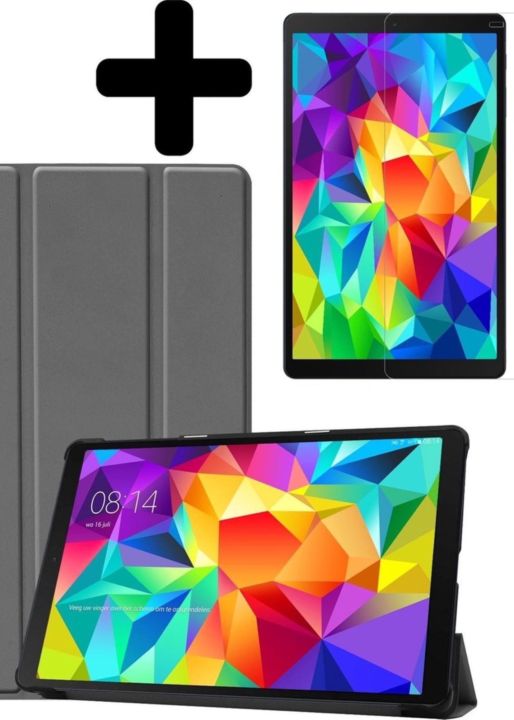 LUQ Hoes Geschikt voor Samsung Galaxy Tab A 10.1 2019 Hoes Luxe Hoesje Book Case Met Screenprotector - Hoesje Geschikt voor Samsung Tab A 10.1 2019 Hoes Cover - Grijs