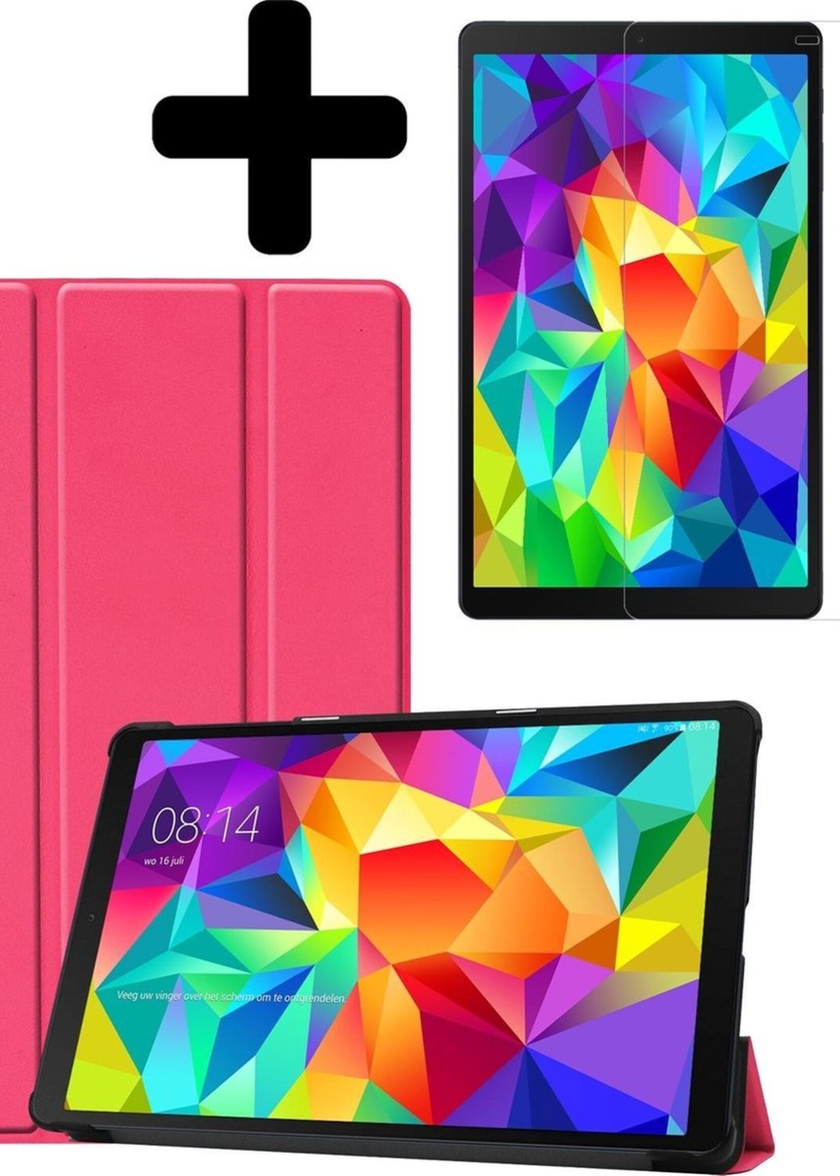 LUQ Hoes Geschikt voor Samsung Galaxy Tab A 10.1 2019 Hoes Luxe Hoesje Book Case Met Screenprotector - Hoesje Geschikt voor Samsung Tab A 10.1 2019 Hoes Cover - Donkerroze
