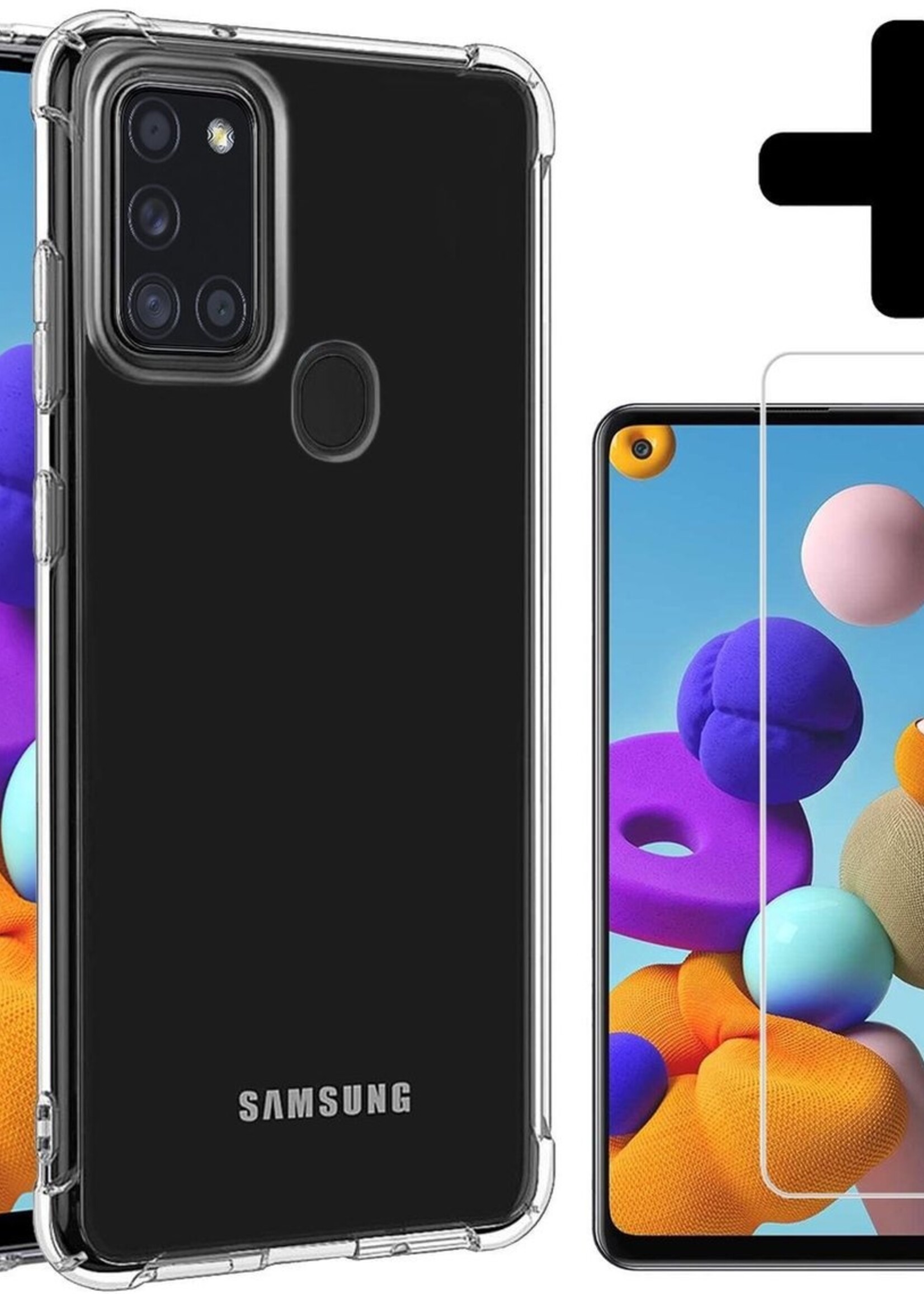 LUQ Hoesje Geschikt voor Samsung A21s Hoesje Shockproof Case Siliconen Met Screenprotector - Hoes Geschikt voor Samsung Galaxy A21s Hoes Cover Siliconen - Transparant