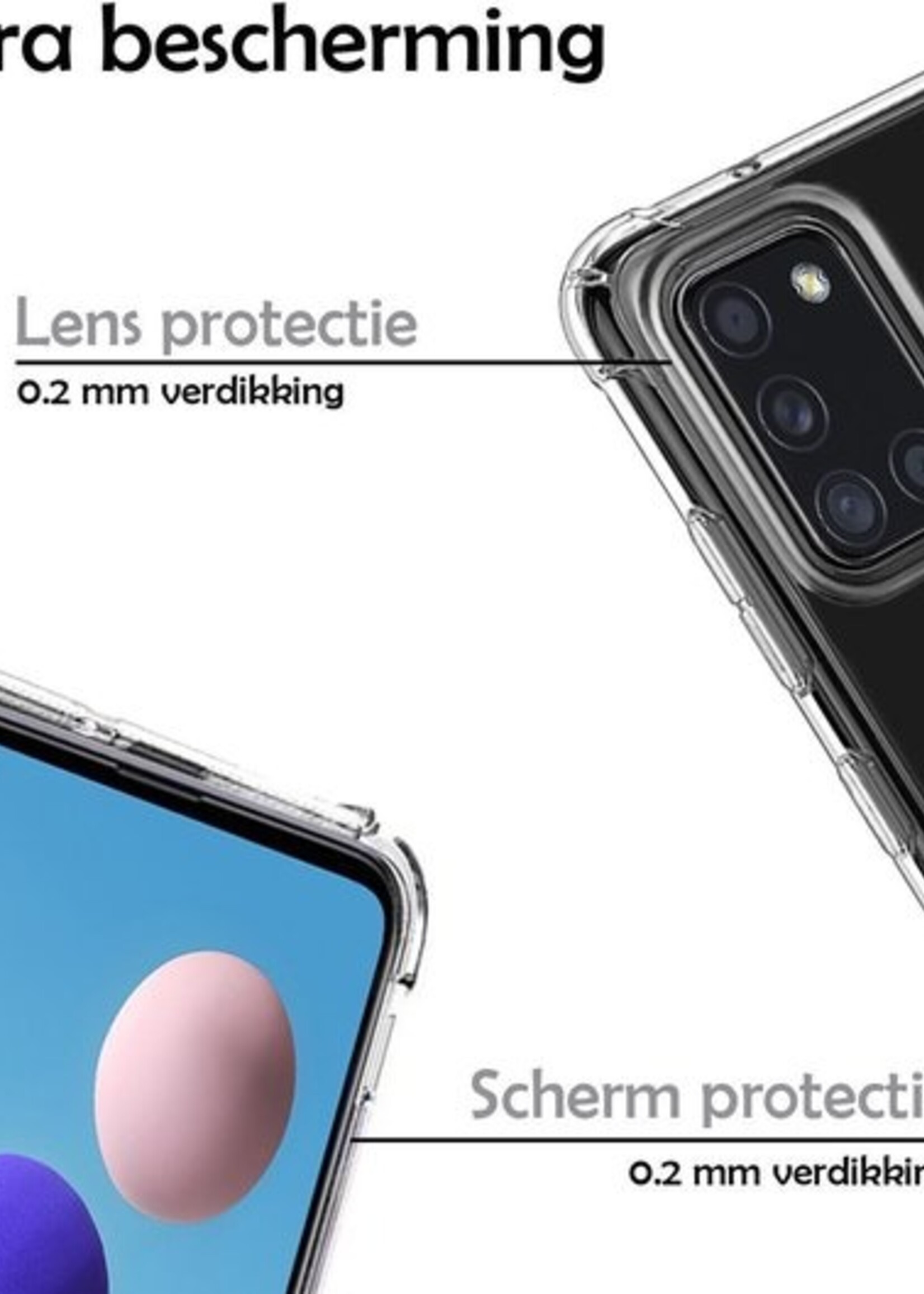 LUQ Hoesje Geschikt voor Samsung A21s Hoesje Shockproof Case Siliconen Met Screenprotector - Hoes Geschikt voor Samsung Galaxy A21s Hoes Cover Siliconen - Transparant