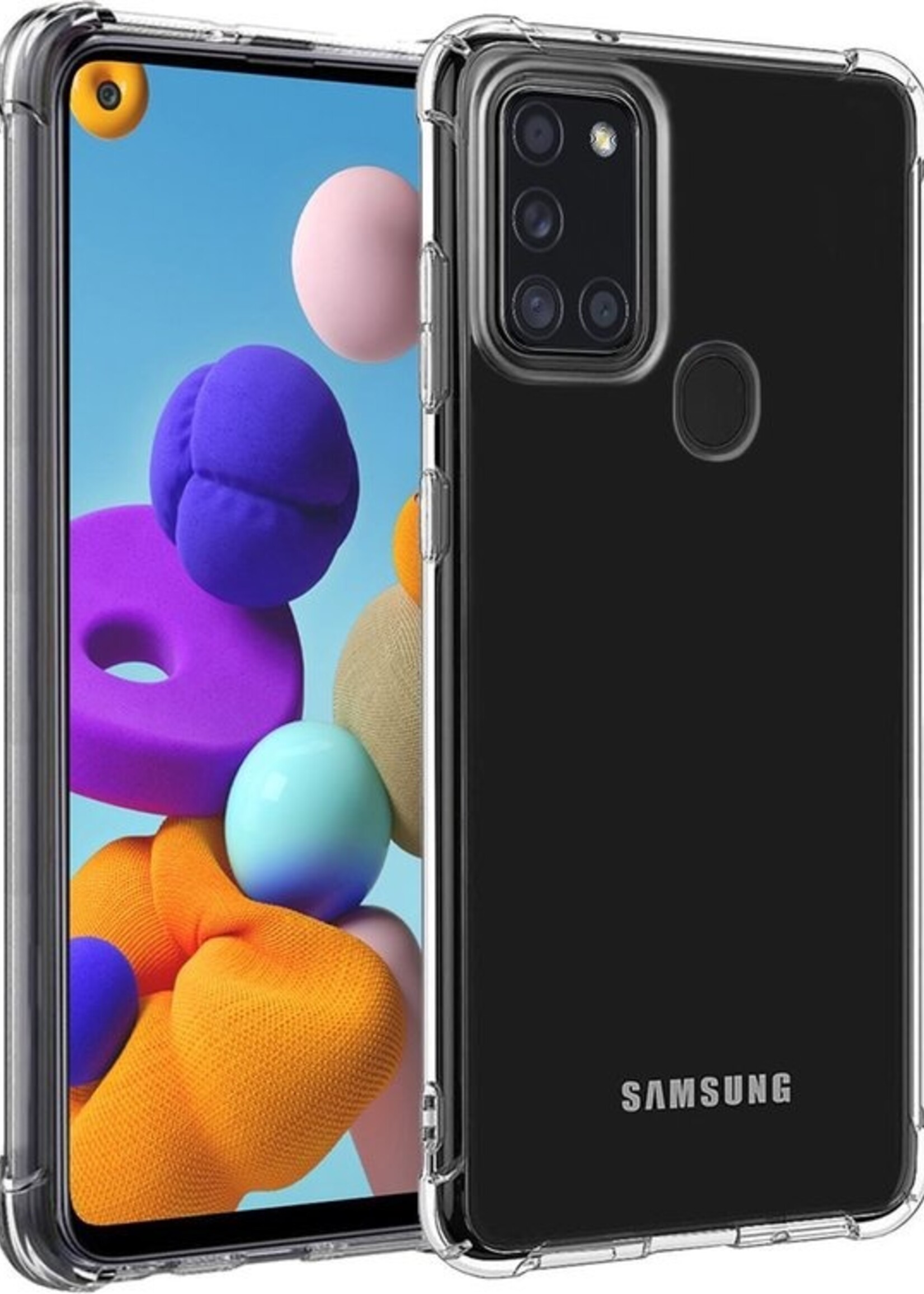 LUQ Hoesje Geschikt voor Samsung A21s Hoesje Shockproof Case Siliconen Met Screenprotector - Hoes Geschikt voor Samsung Galaxy A21s Hoes Cover Siliconen - Transparant