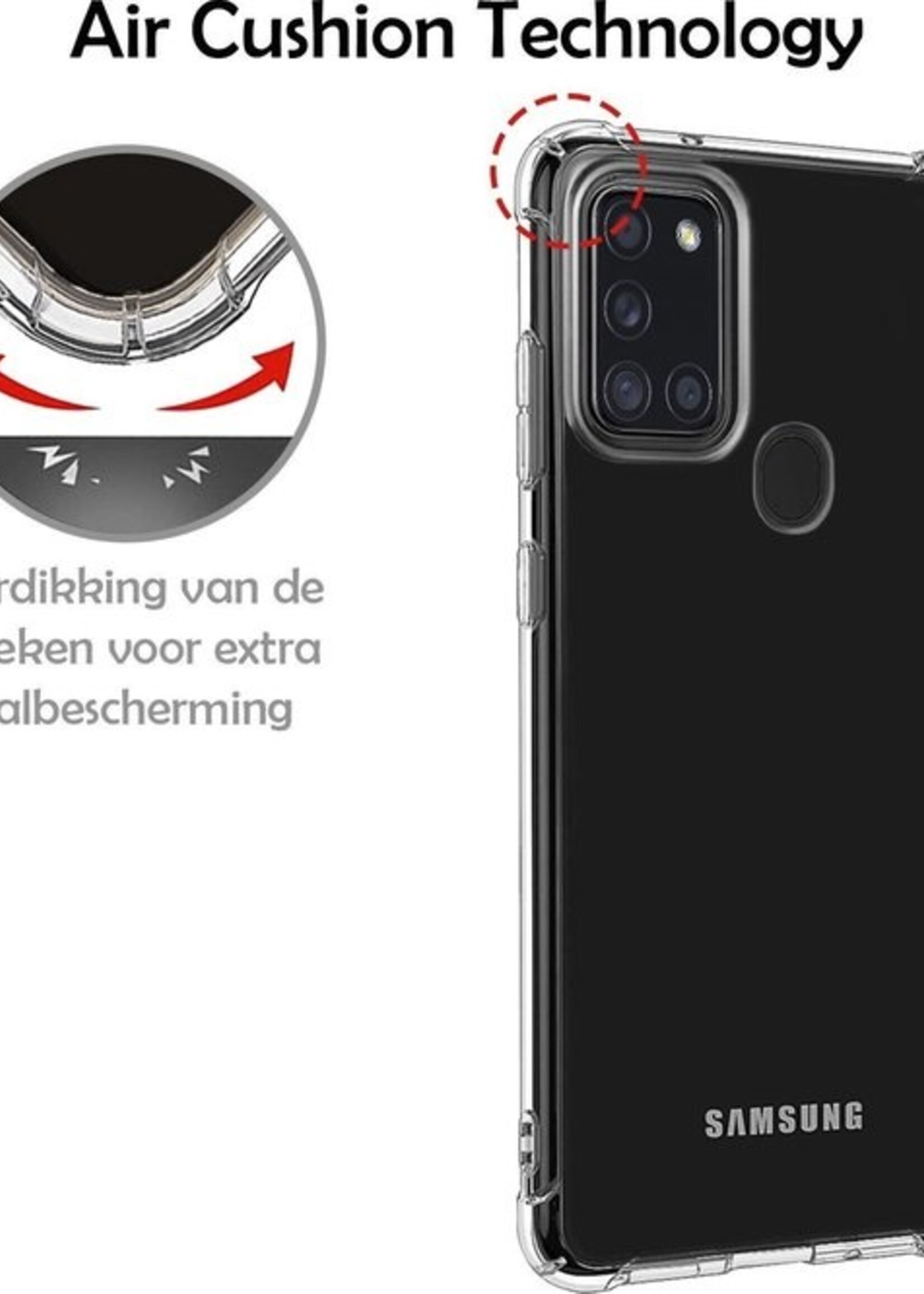 LUQ Hoesje Geschikt voor Samsung A21s Hoesje Shockproof Case Siliconen Met Screenprotector - Hoes Geschikt voor Samsung Galaxy A21s Hoes Cover Siliconen - Transparant