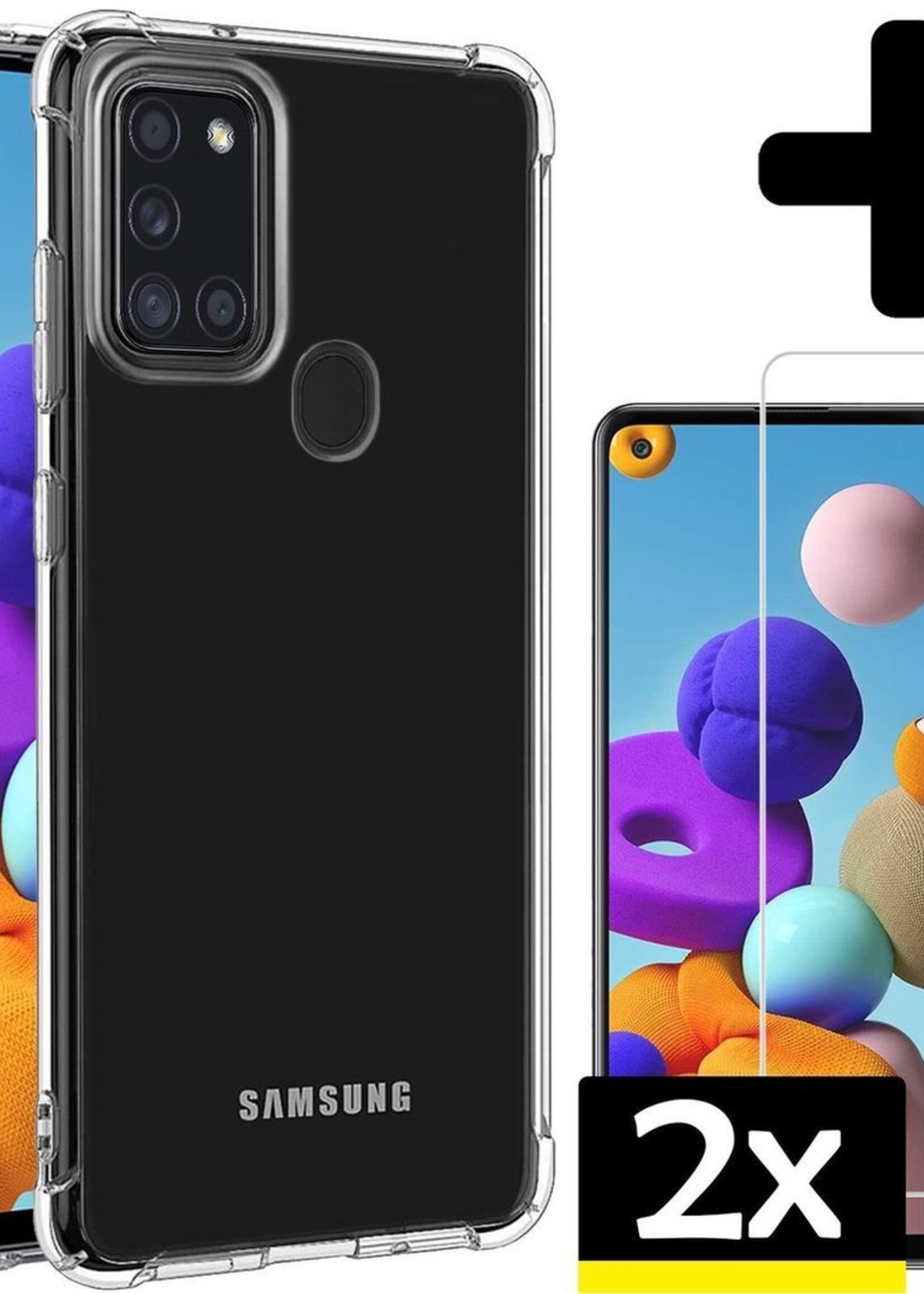 LUQ Hoesje Geschikt voor Samsung A21s Hoesje Shockproof Case Siliconen Met 2x Screenprotector - Hoes Geschikt voor Samsung Galaxy A21s Hoes Cover Siliconen - Transparant
