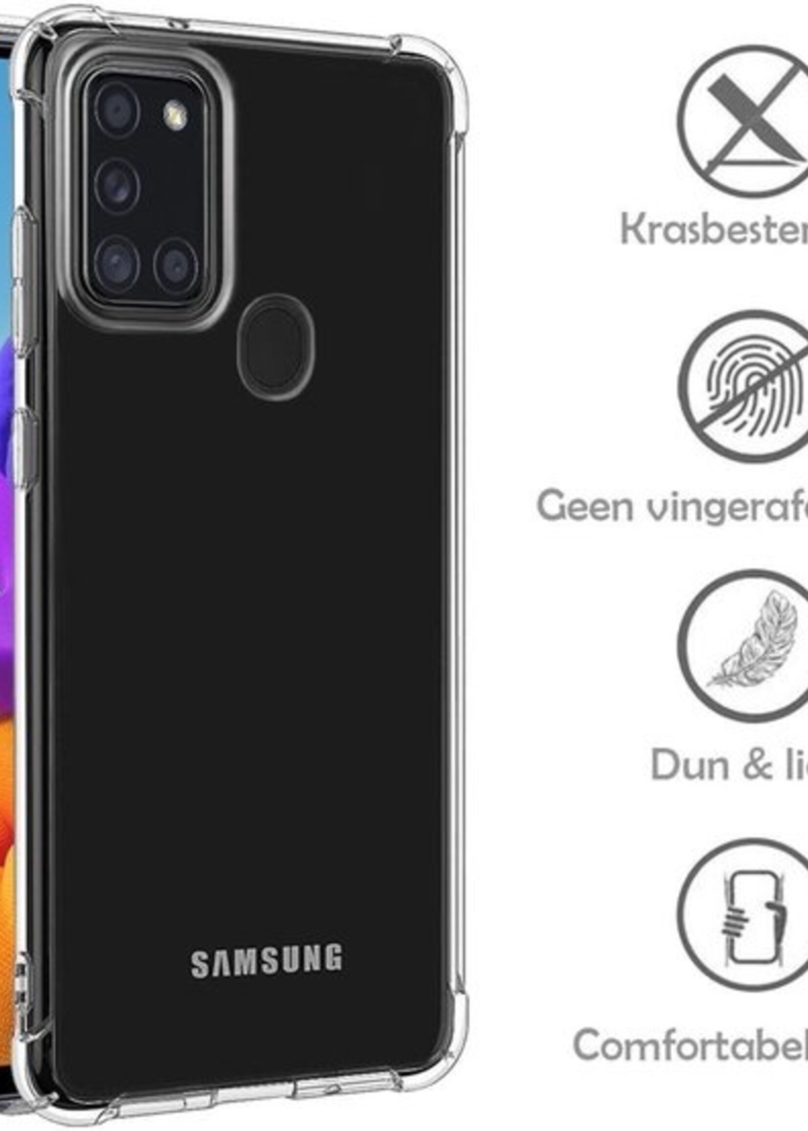 LUQ Hoesje Geschikt voor Samsung A21s Hoesje Shockproof Case Siliconen Met 2x Screenprotector - Hoes Geschikt voor Samsung Galaxy A21s Hoes Cover Siliconen - Transparant
