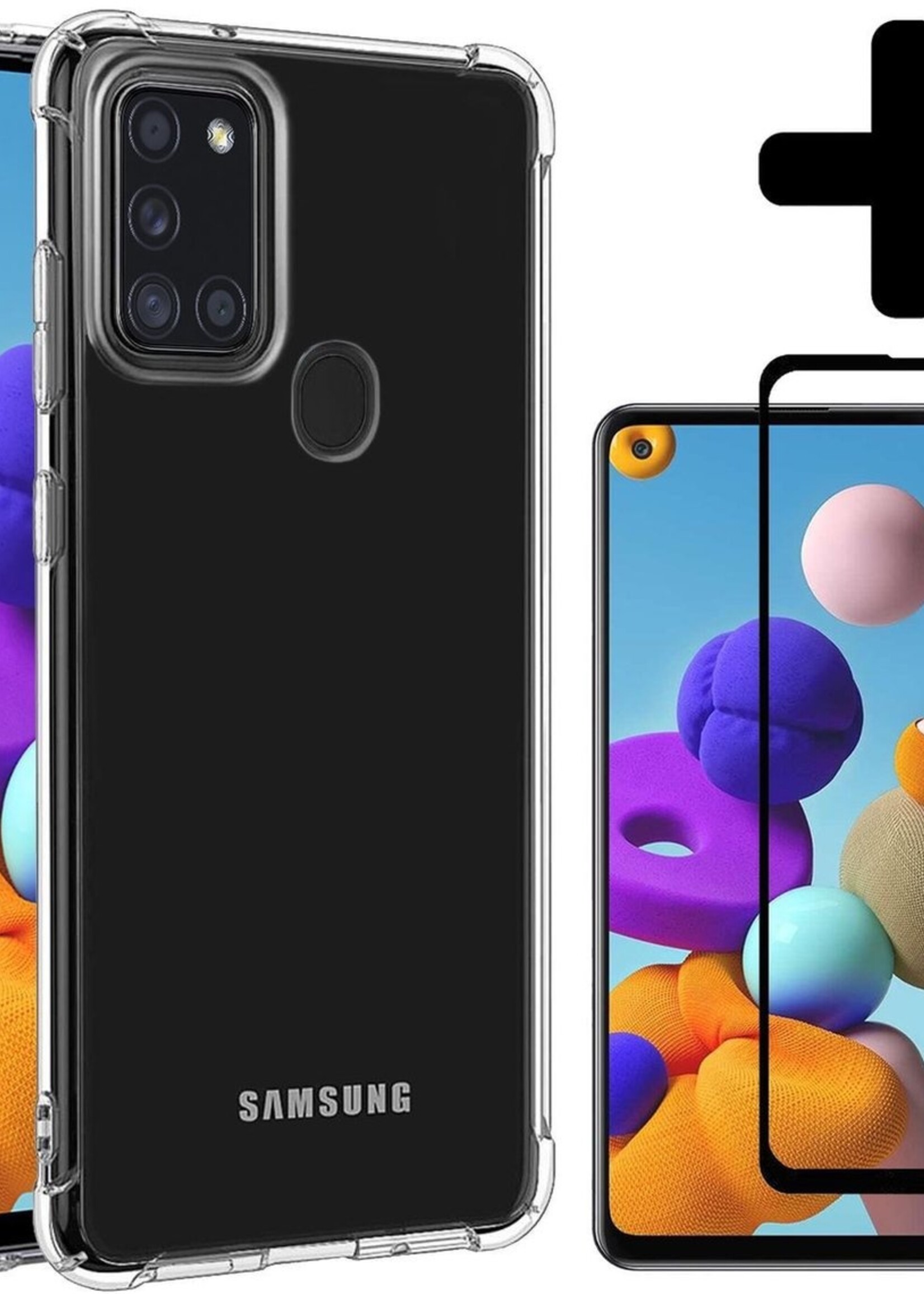 LUQ Hoesje Geschikt voor Samsung A21s Hoesje Shockproof Case Siliconen Met Screenprotector - Hoes Geschikt voor Samsung Galaxy A21s Hoes Cover Siliconen - Transparant