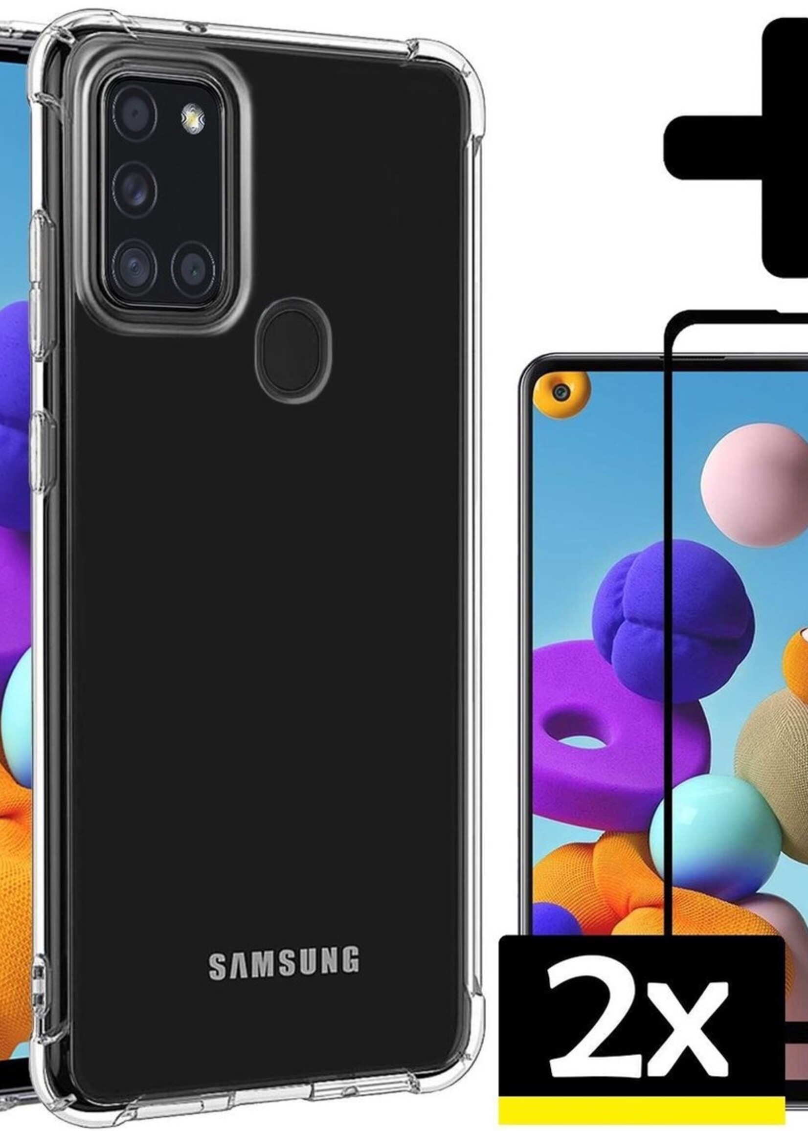 LUQ Hoesje Geschikt voor Samsung A21s Hoesje Shockproof Case Siliconen Met 2x Screenprotector - Hoes Geschikt voor Samsung Galaxy A21s Hoes Cover Siliconen - Transparant