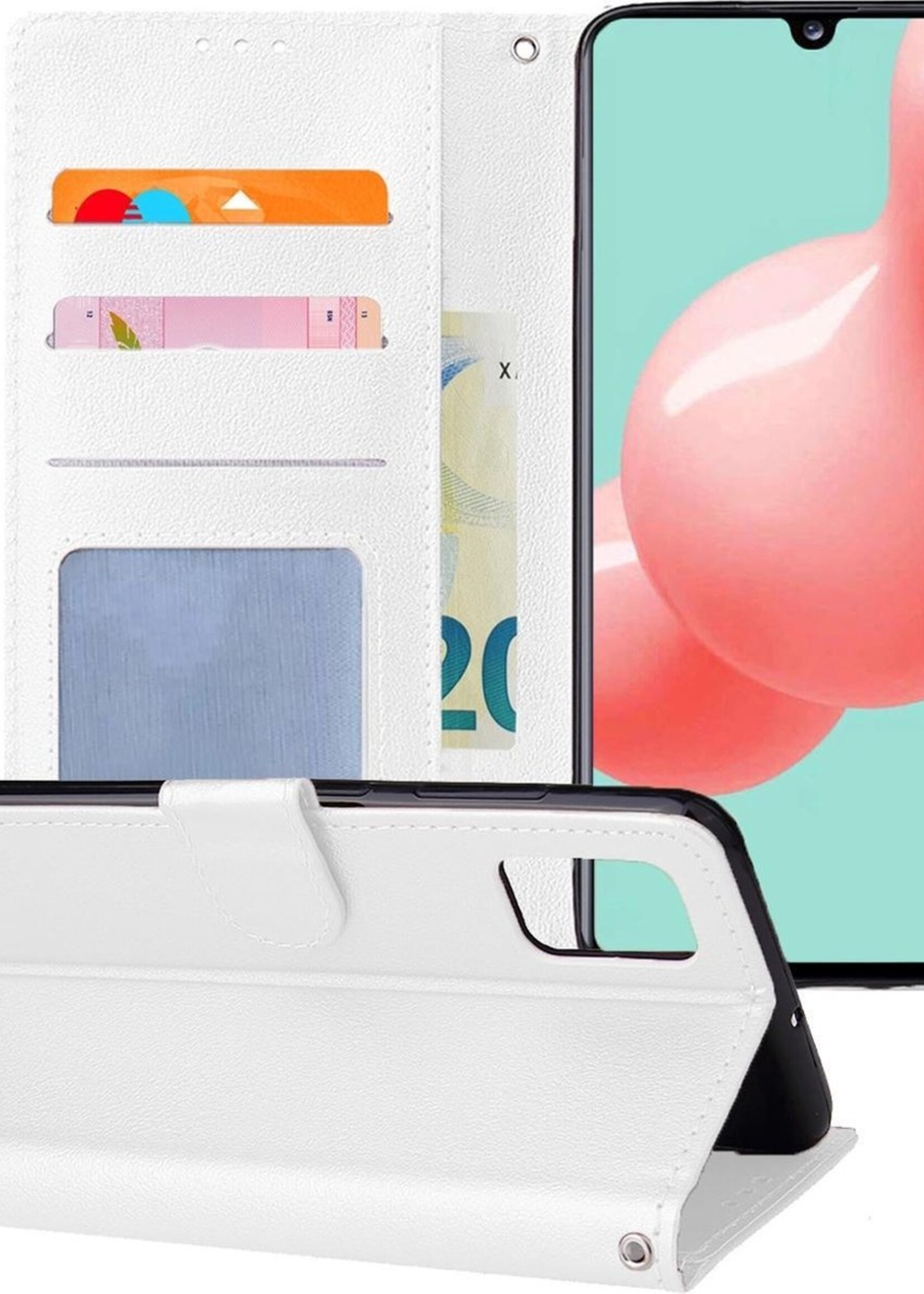 LUQ Hoesje Geschikt voor Samsung A41 Hoesje Book Case Hoes Wallet Cover - Hoes Geschikt voor Samsung Galaxy A41 Hoesje Bookcase Hoes - Wit