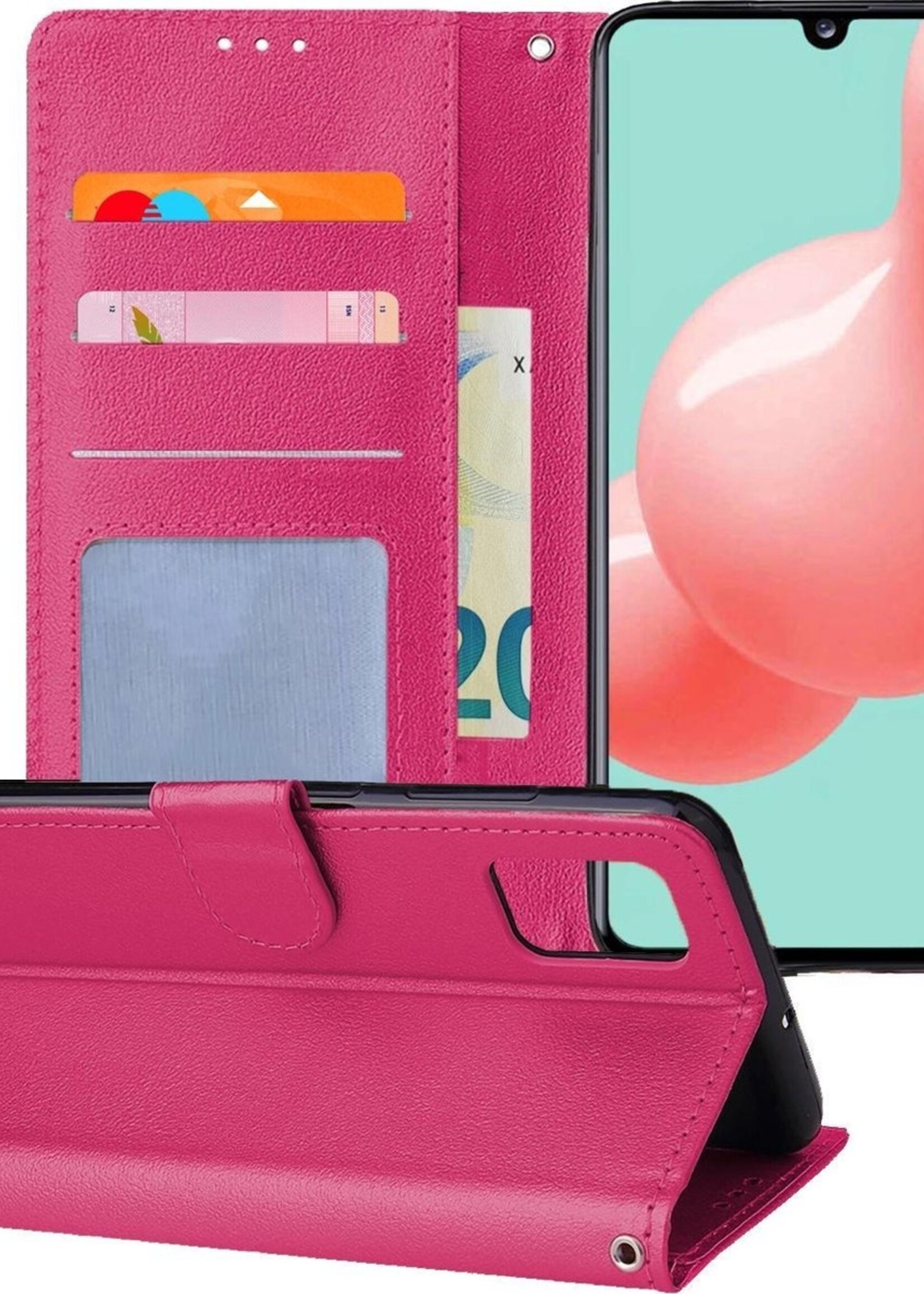 LUQ Hoesje Geschikt voor Samsung A41 Hoesje Book Case Hoes Wallet Cover - Hoes Geschikt voor Samsung Galaxy A41 Hoesje Bookcase Hoes - Donkerroze