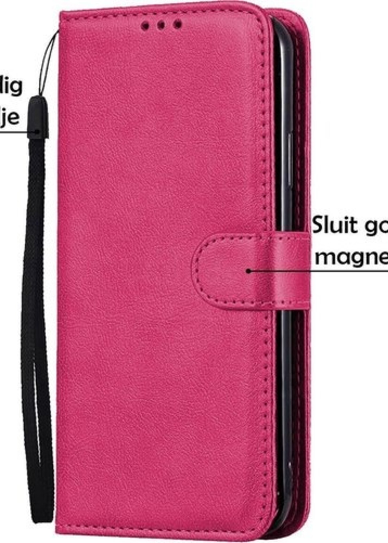 LUQ Hoesje Geschikt voor Samsung A41 Hoesje Book Case Hoes Wallet Cover - Hoes Geschikt voor Samsung Galaxy A41 Hoesje Bookcase Hoes - Donkerroze