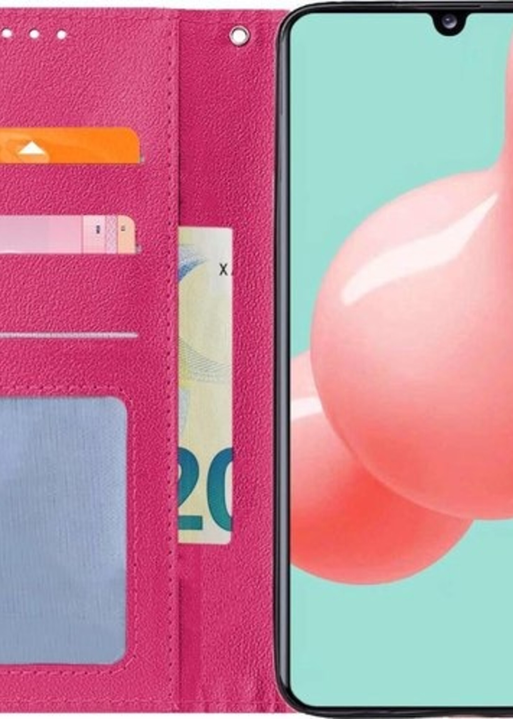 LUQ Hoesje Geschikt voor Samsung A41 Hoesje Book Case Hoes Wallet Cover - Hoes Geschikt voor Samsung Galaxy A41 Hoesje Bookcase Hoes - Donkerroze